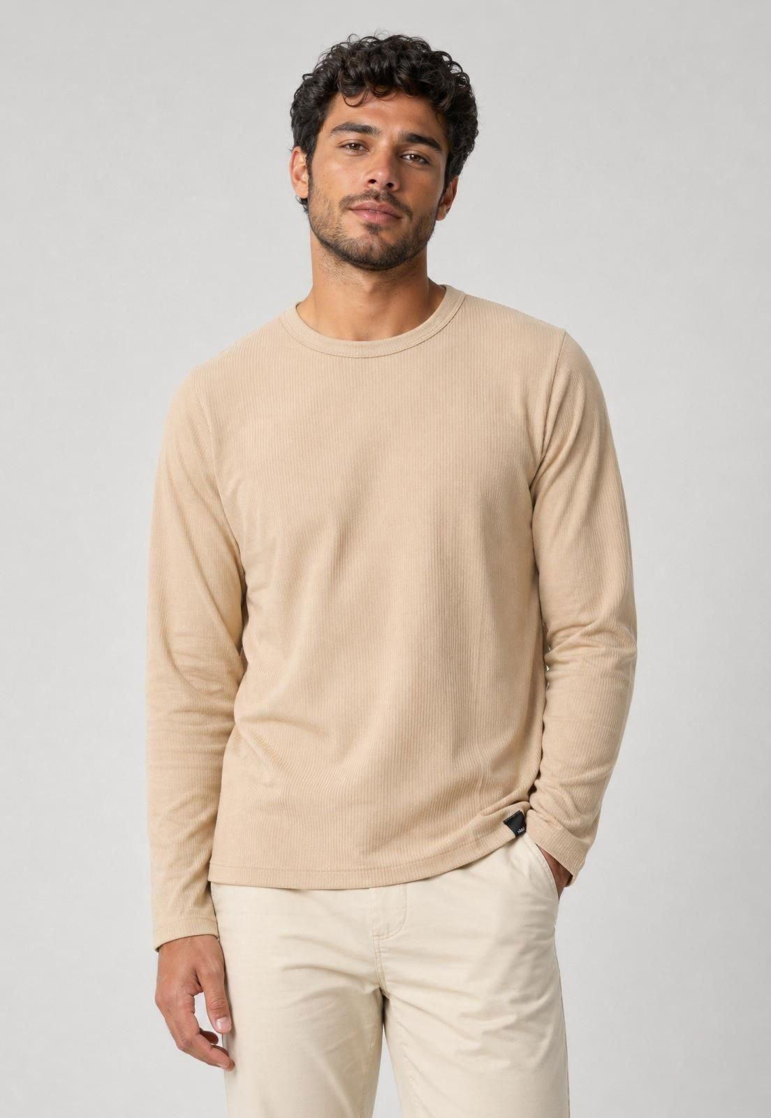 Camiseta Manga Longa Masculina Colcci Texturizada Bege
