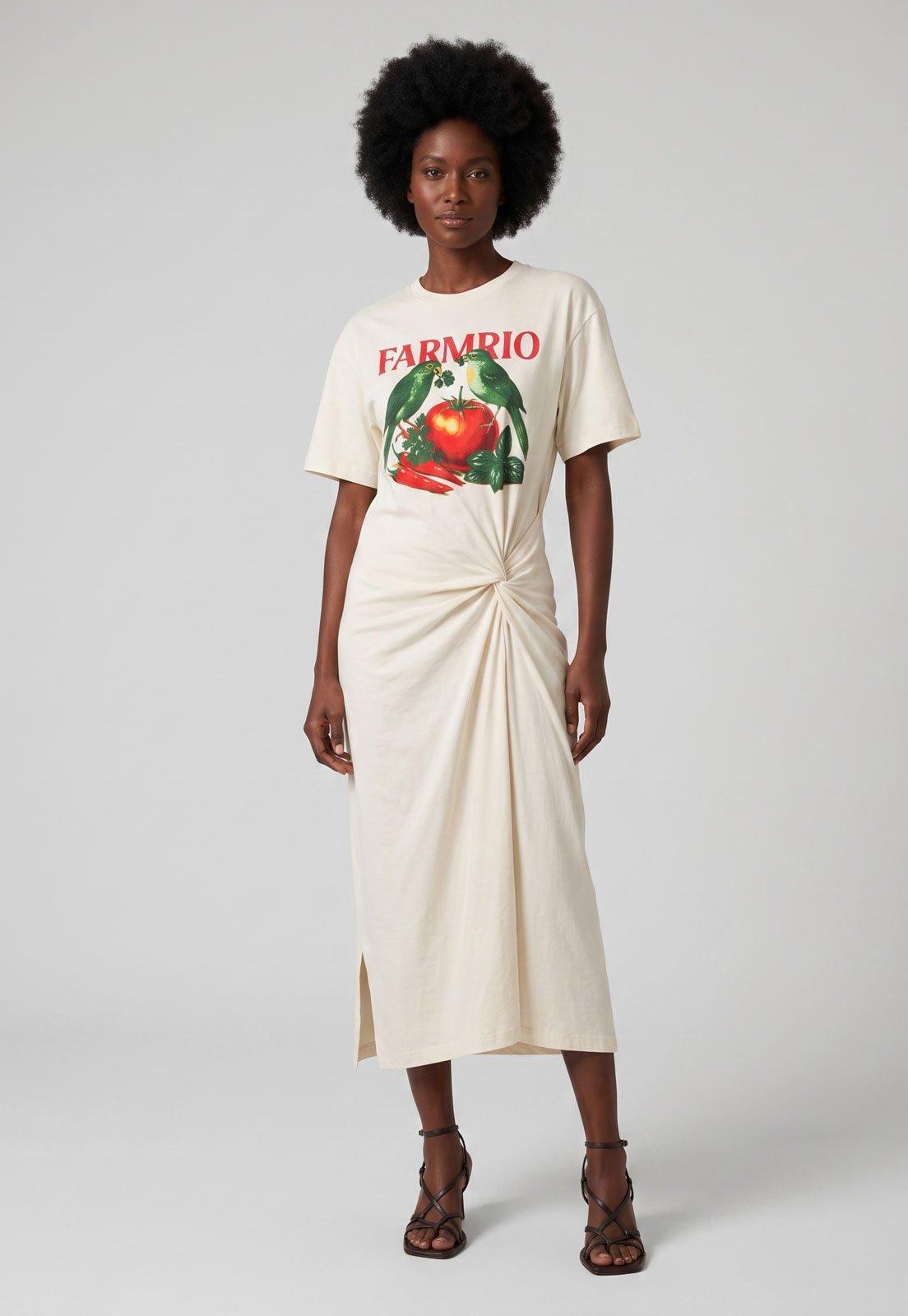 Vestido Feminino FARM Midi Torção Off White
