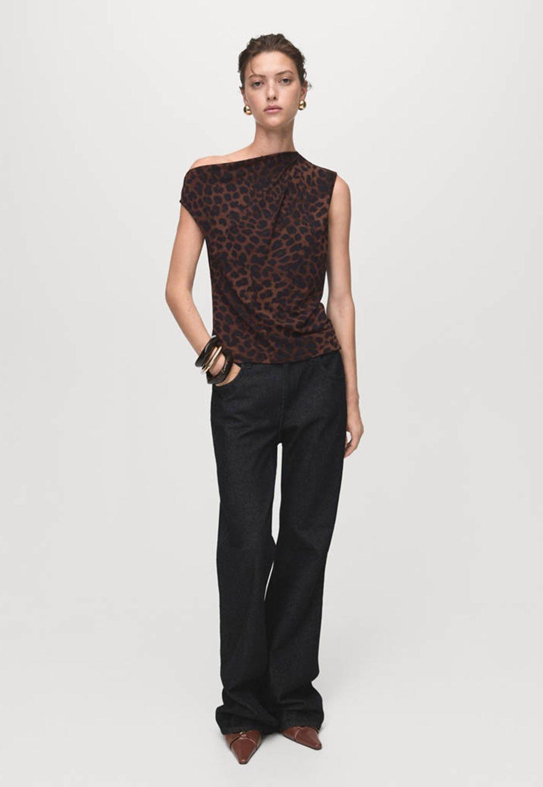 Blusa Feminina Mango Carole Estampa Animal Print Marrom