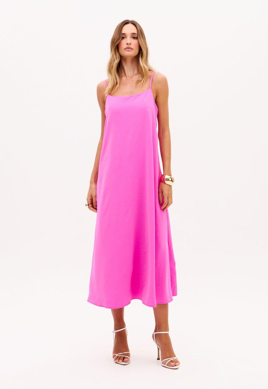 Vestido Feminino Lança Perfume Midi Alças Finas Pink