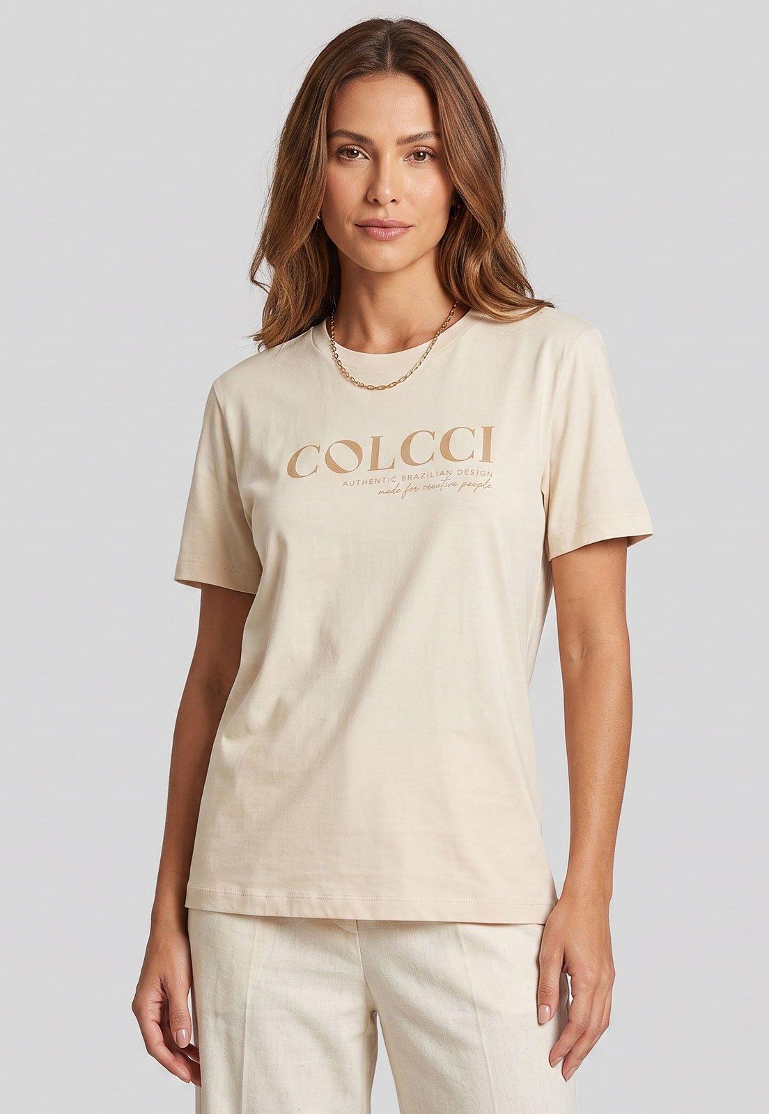 Camiseta Feminina Colcci Estampa Tipográfica Bege