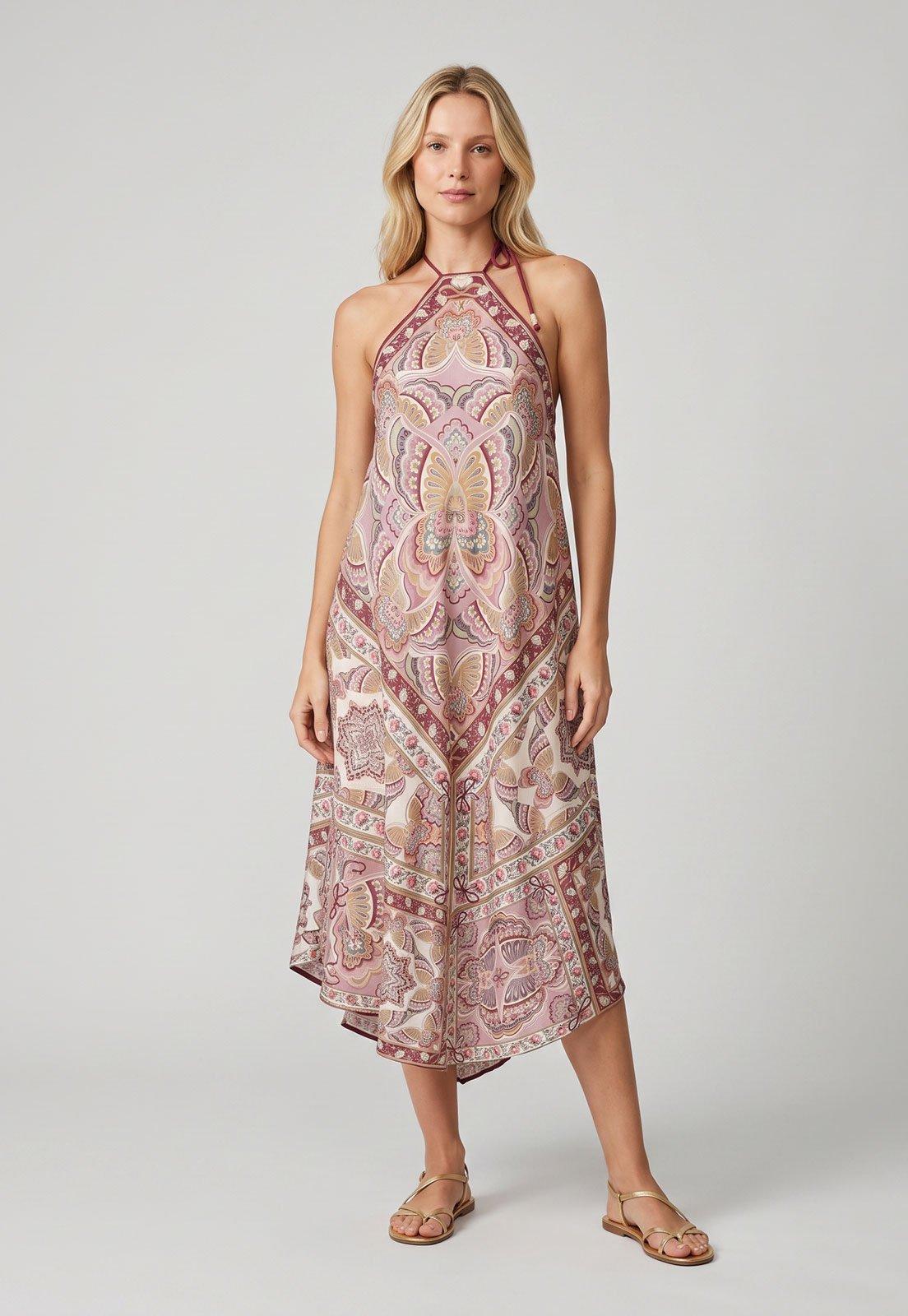 Vestido FARM Modelagem Fluida Viscose Roxo