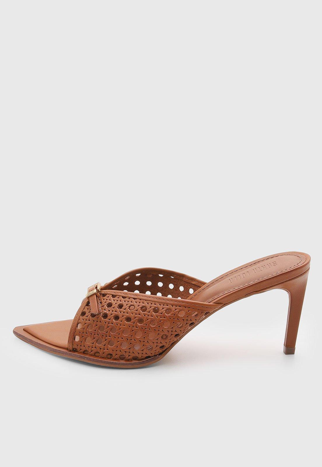 Sandália Feminina Santa Lolla Couro Bico Fino Caramelo