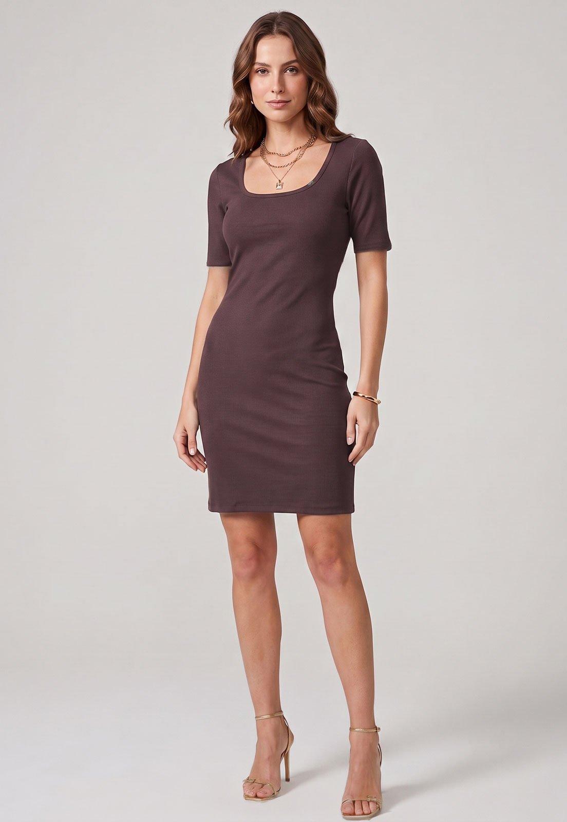 Vestido Feminino Lança Perfume Canelado Marrom