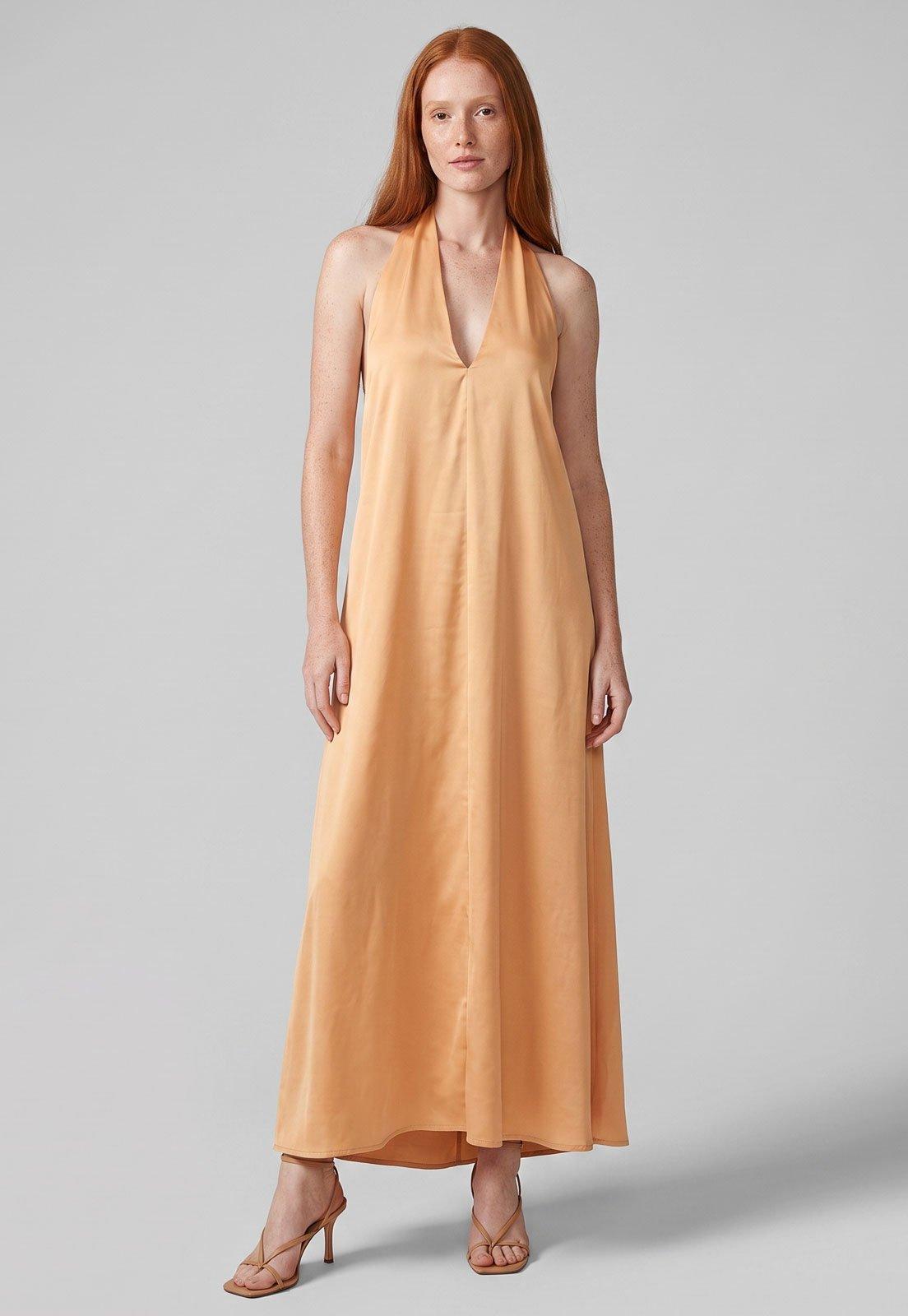 Vestido Colcci Decote Profundo Viscose Laranja
