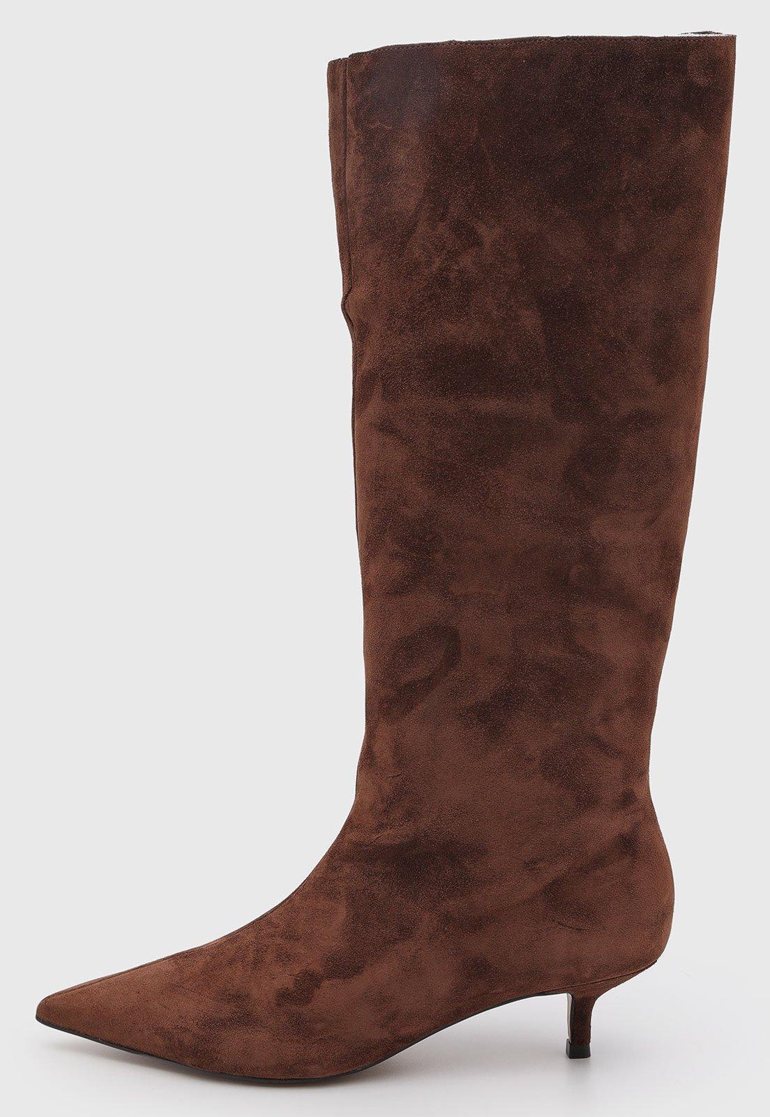Bota Feminina Arezzo Cano Alto Couro Marrom