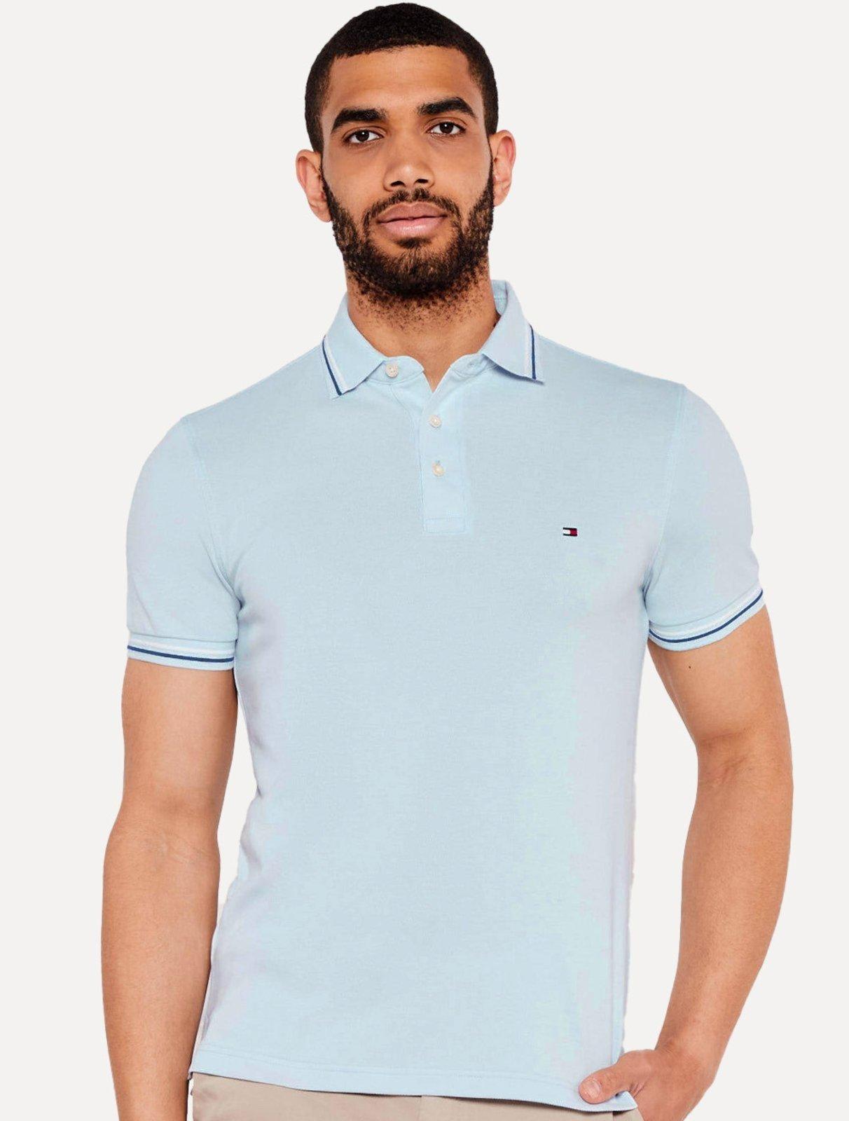 Polo Tommy Hilfiger Masculina Malha Liquid Cotton Seasonal Azul Claro