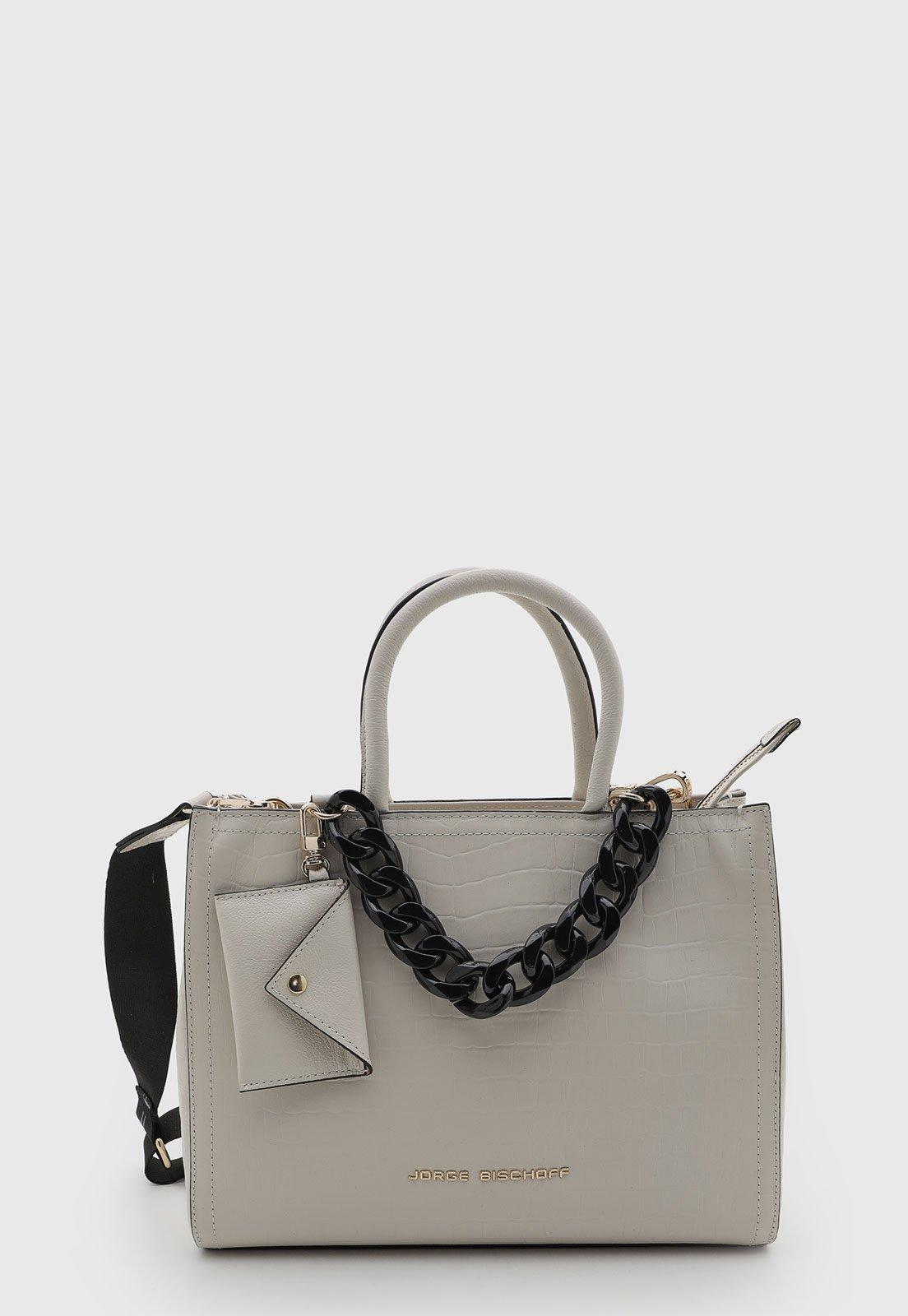 Bolsa Jorge Bischoff Couro Corrente Croco Branca