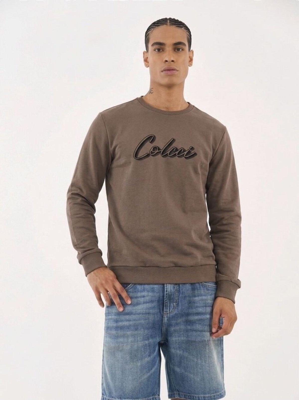Blusão Moletom Slim Com Logo Colcci Bege Cinzas