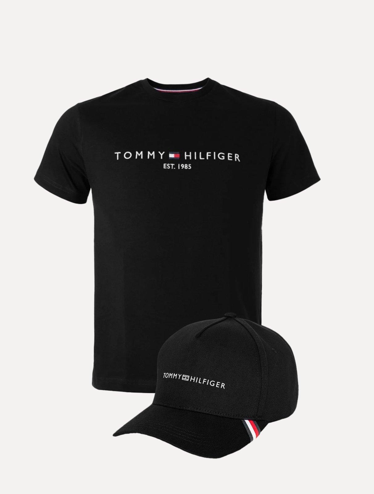 Kit Tommy Hilfiger Camiseta Masculina Core Logo Tee e Boné Uptown Cap Preto