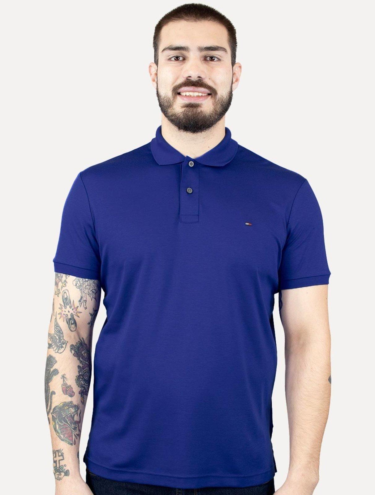 Polo Tommy Hilfiger Masculina Malha Liquid Cotton Seasonal Azul Royal