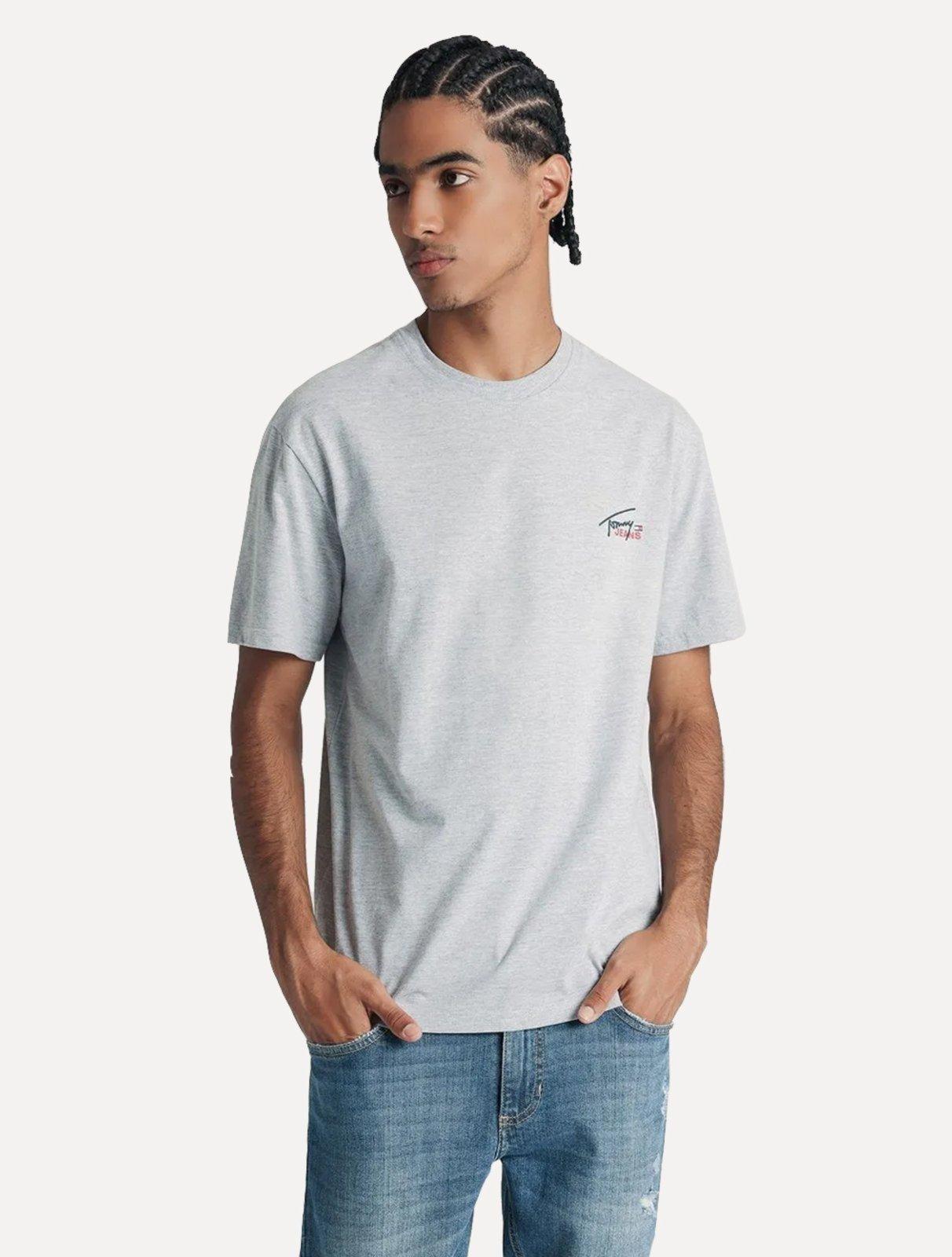 Camiseta Tommy Jeans Masculina Regular Classic Smal Flag Cinza Mescla
