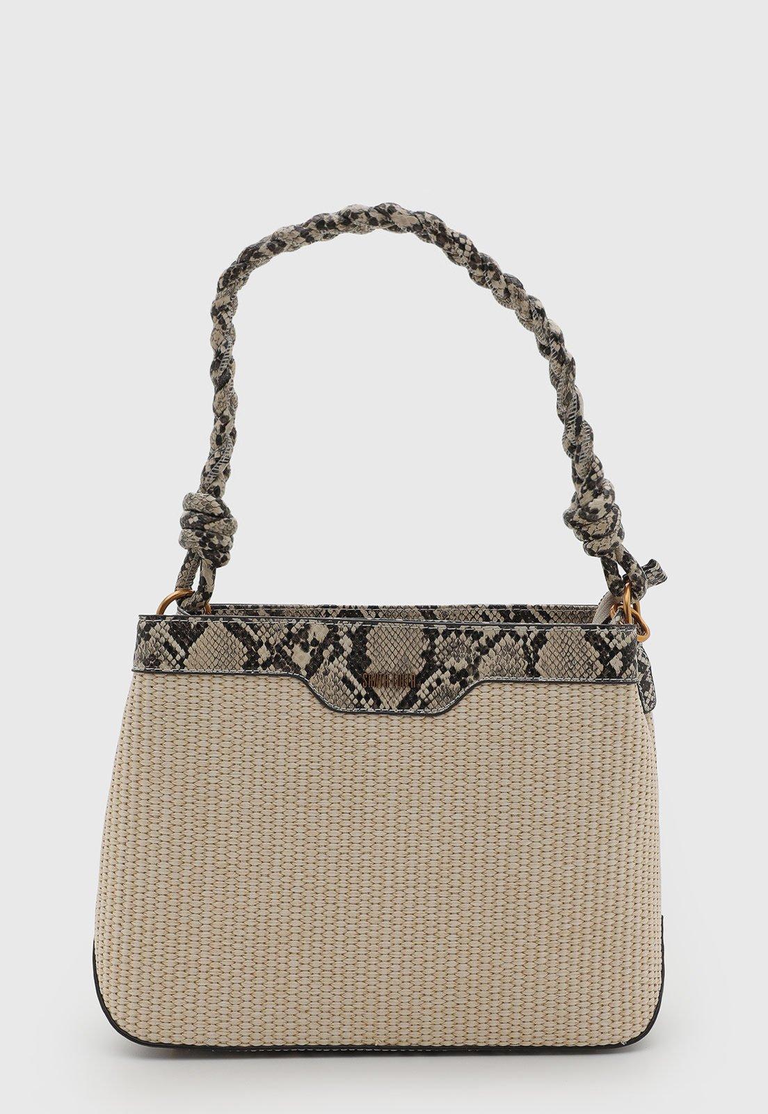Bolsa Feminina Santa Lolla Texturizada com Estampa de Cobra Bege