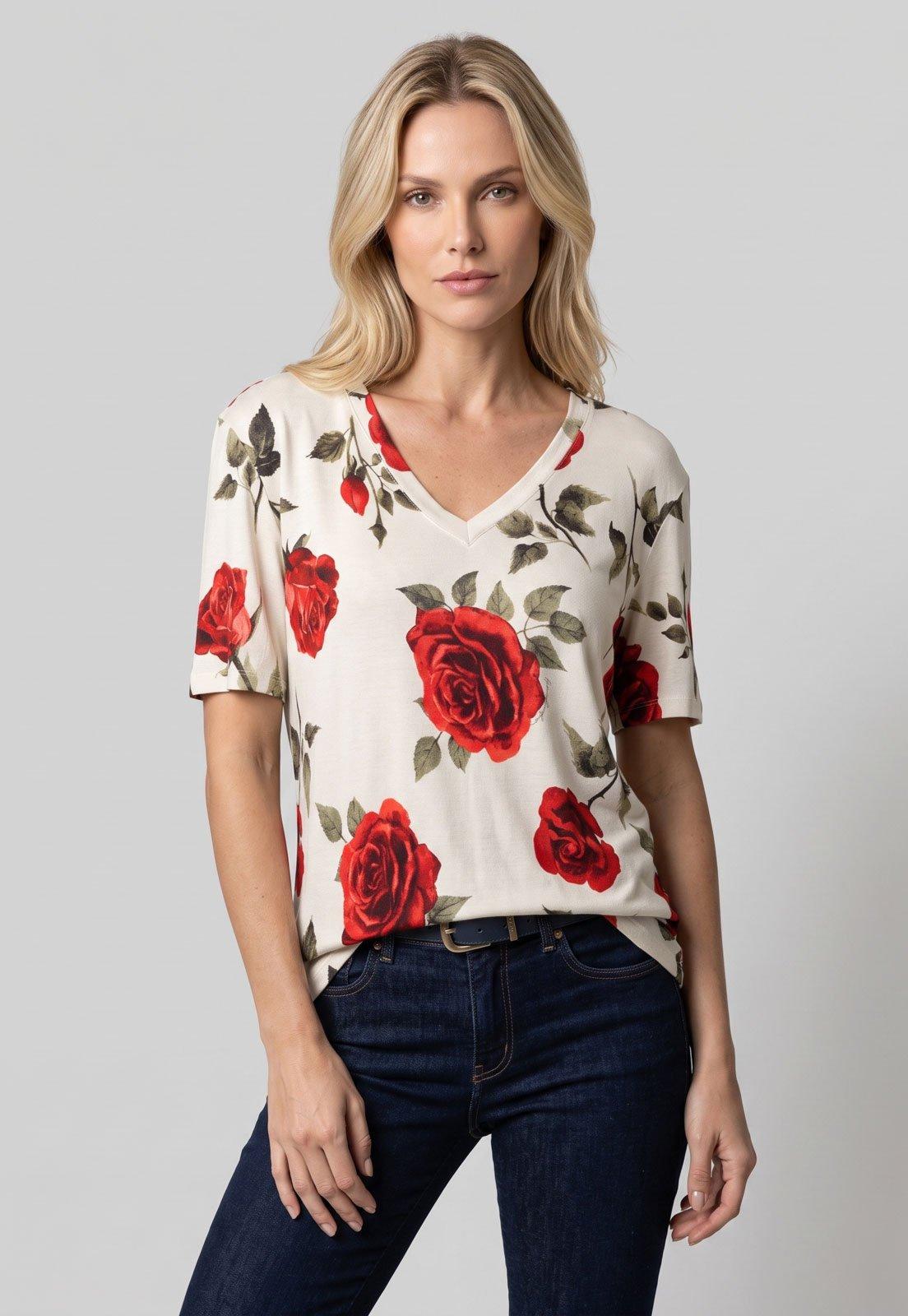 Camiseta Feminina Lança Perfume Floral Off-White