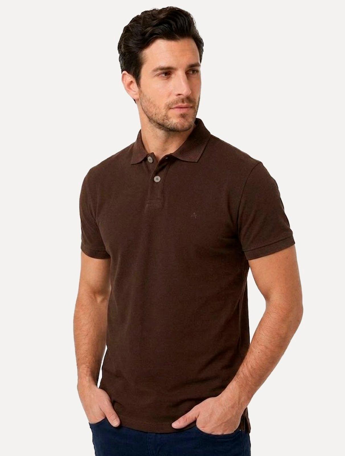 Polo Aramis Masculina Basic Piquet Mono Marrom Café