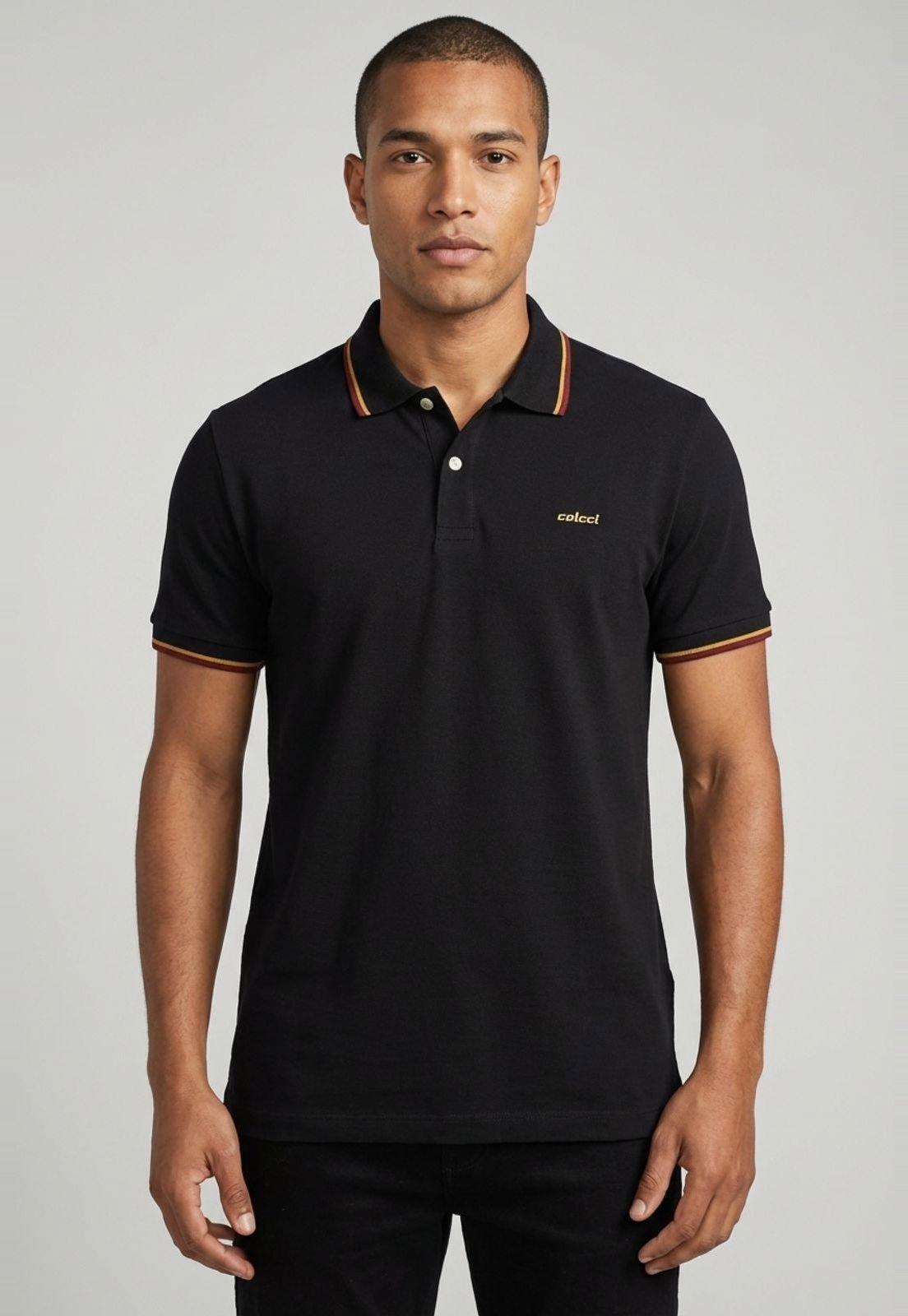 Camisa Polo Masculina Colcci Manga Curta Preta