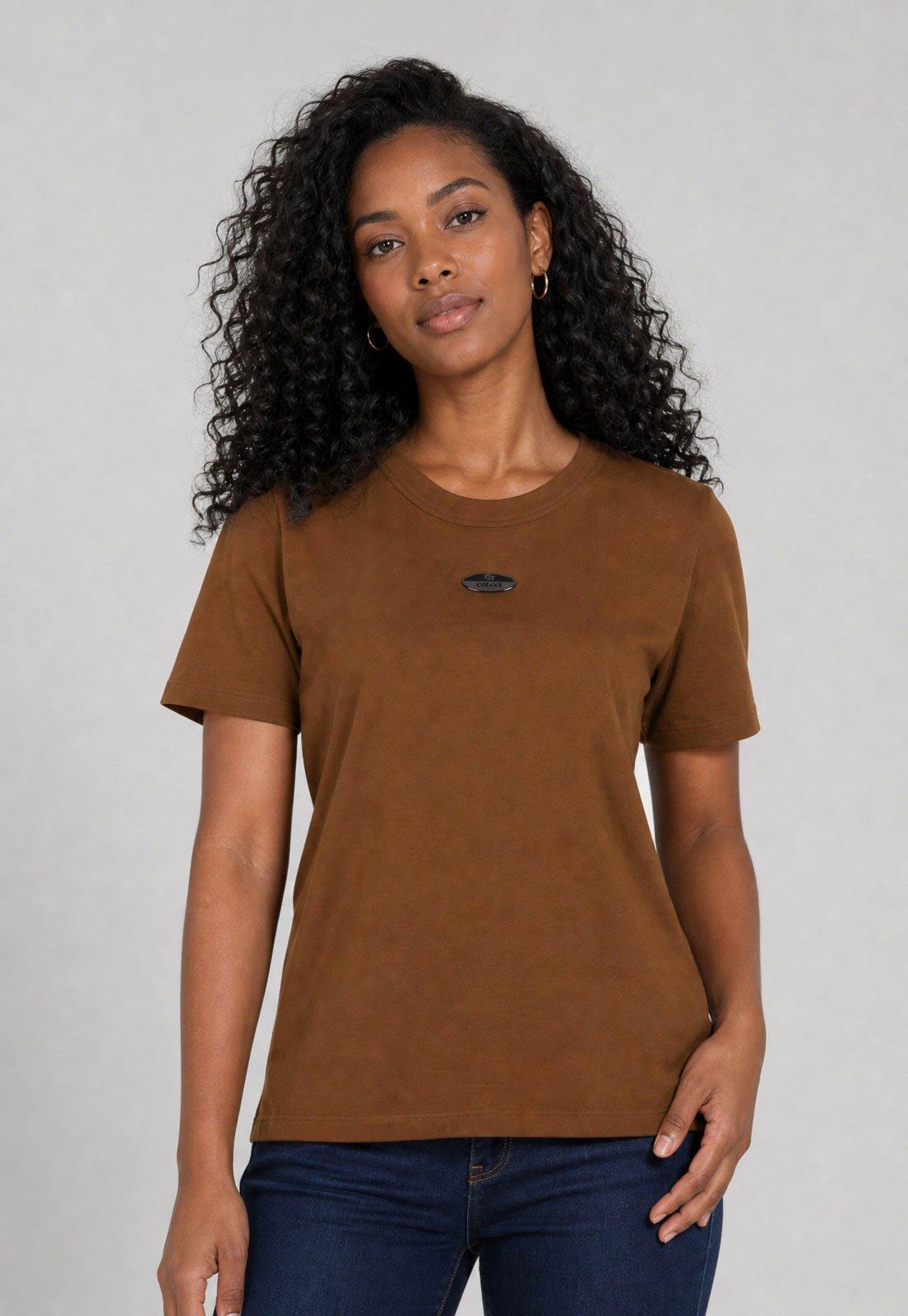 Camiseta Feminina Colcci Logo Marrom
