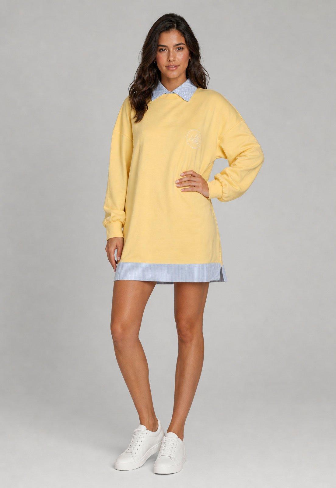 Vestido Feminino Lança Perfume Recorte Listrado Amarelo