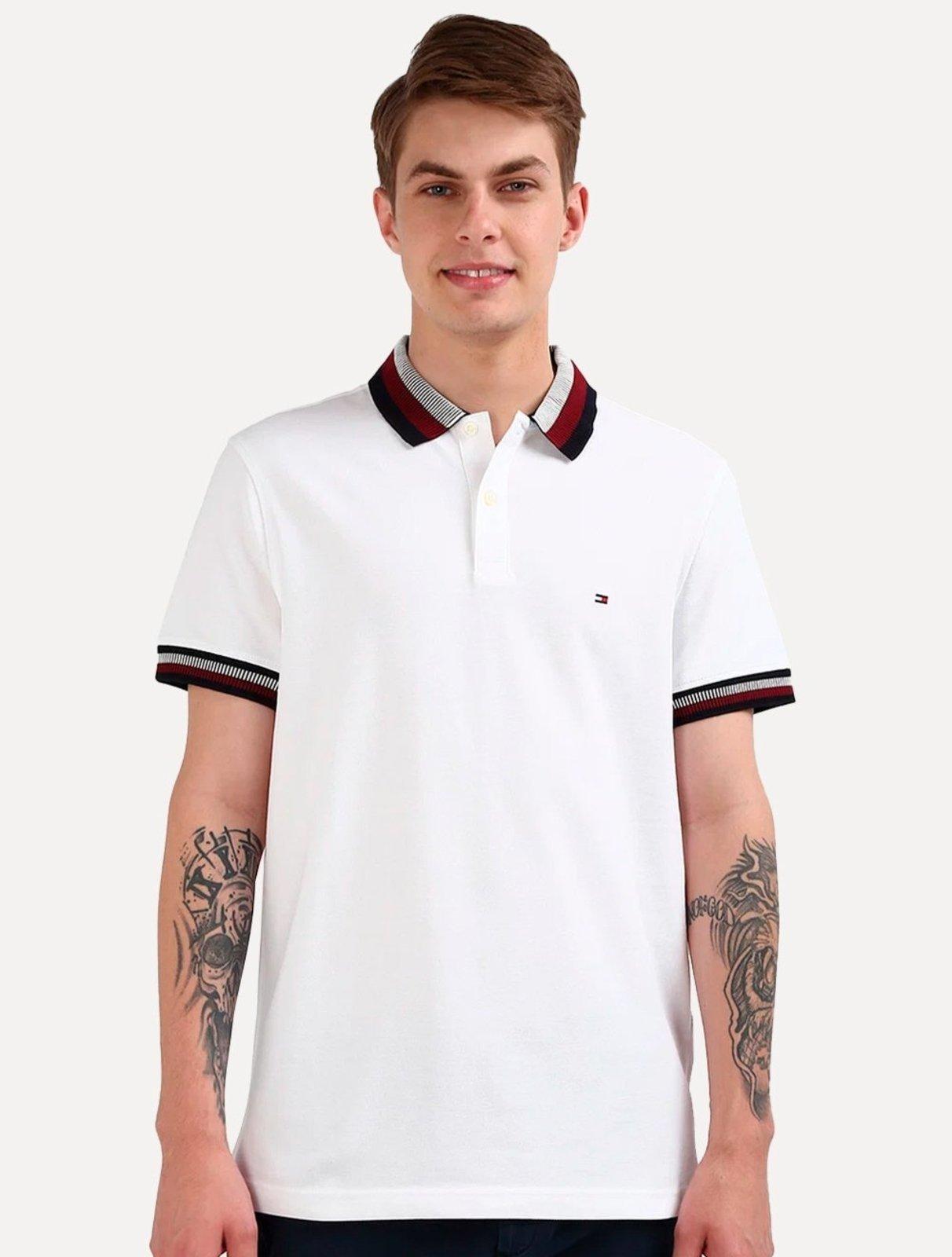 Polo Tommy Hilfiger Masculina Regular Two Tone Shade Collar Branca