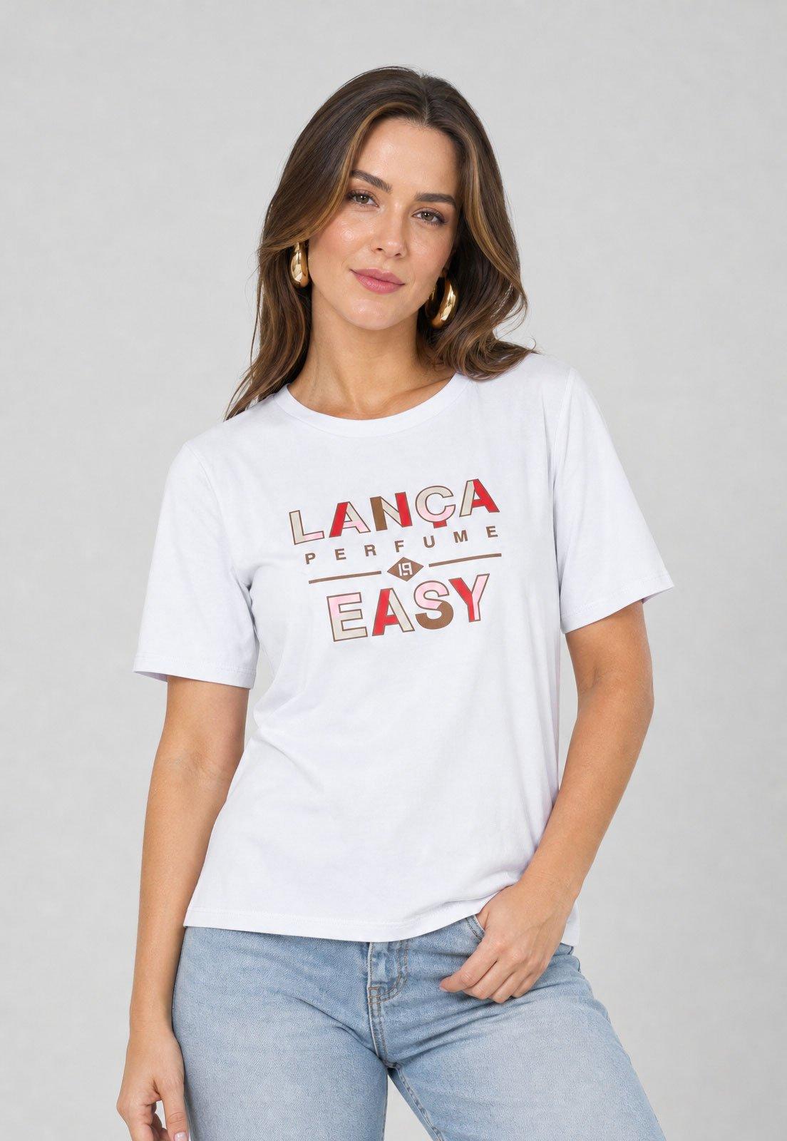 Camiseta Feminina Lança Perfume Estampa Frontal Branca