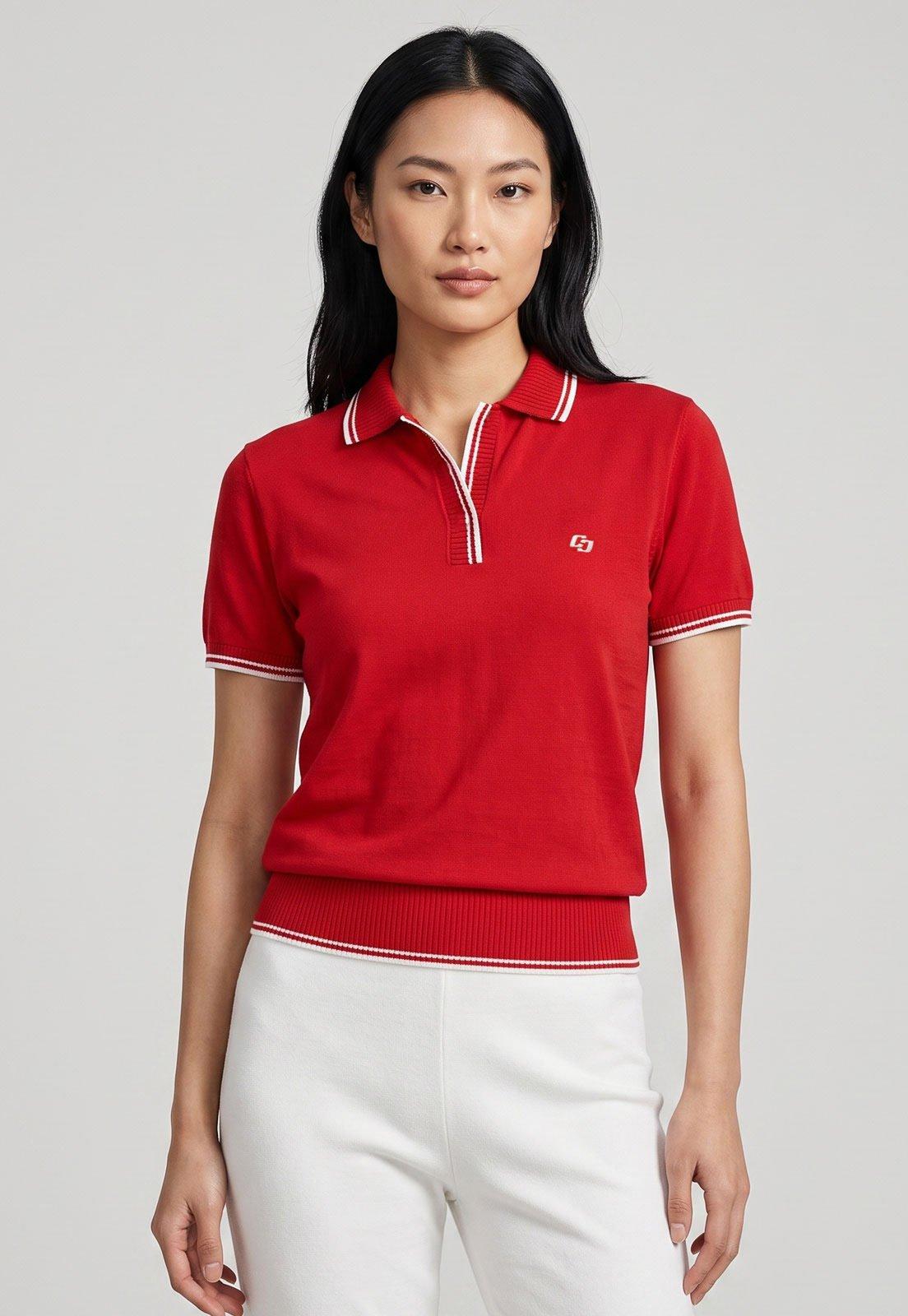 Polo Feminina Colcci Frisos Vermelha