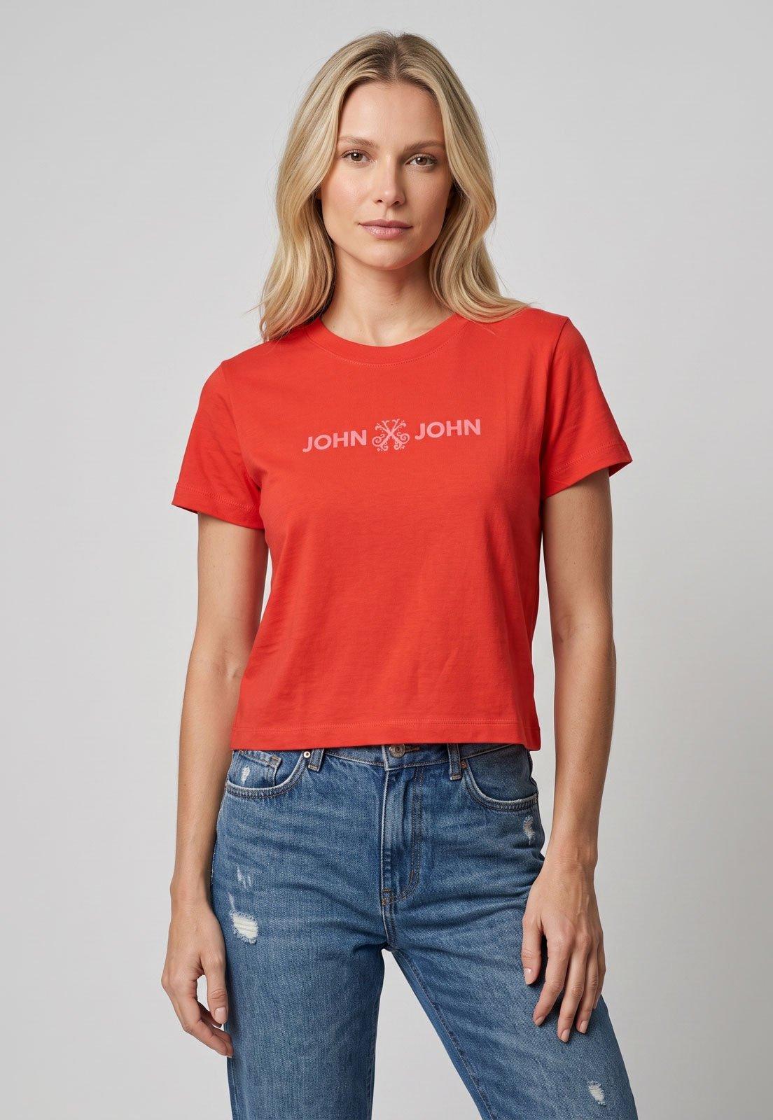 Camiseta Feminina John John Cropped Vermelha