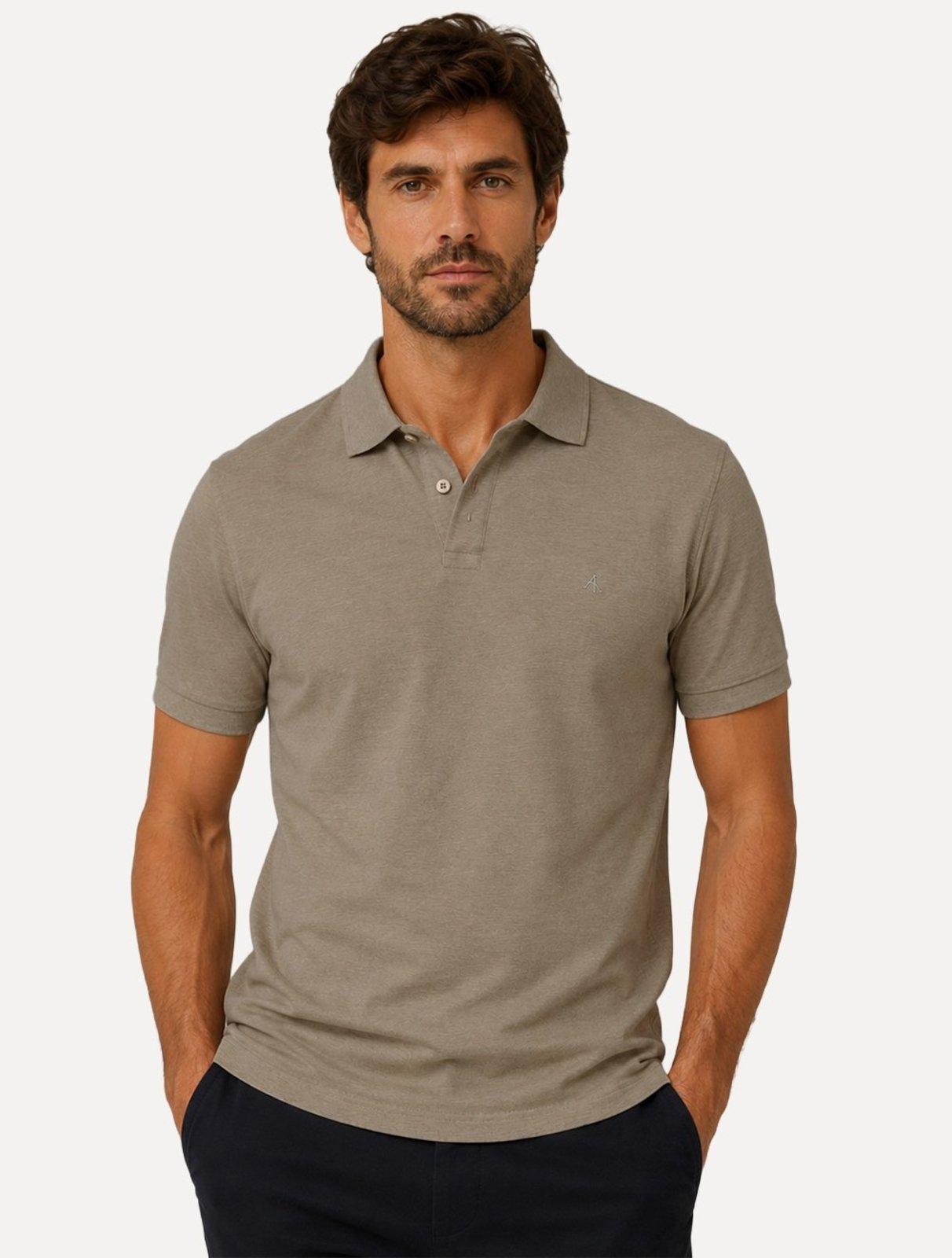 Polo Aramis Masculina Piquet Basic Mono Cáqui Escuro Mescla