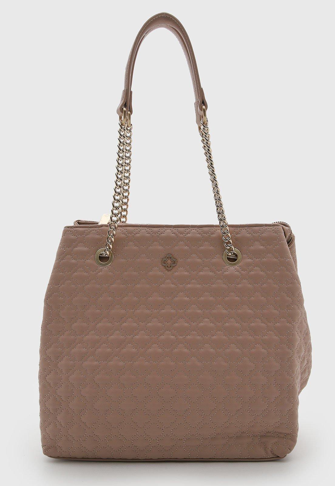 Bolsa Capodarte Alça Corrente Textura Acolchoada Bege