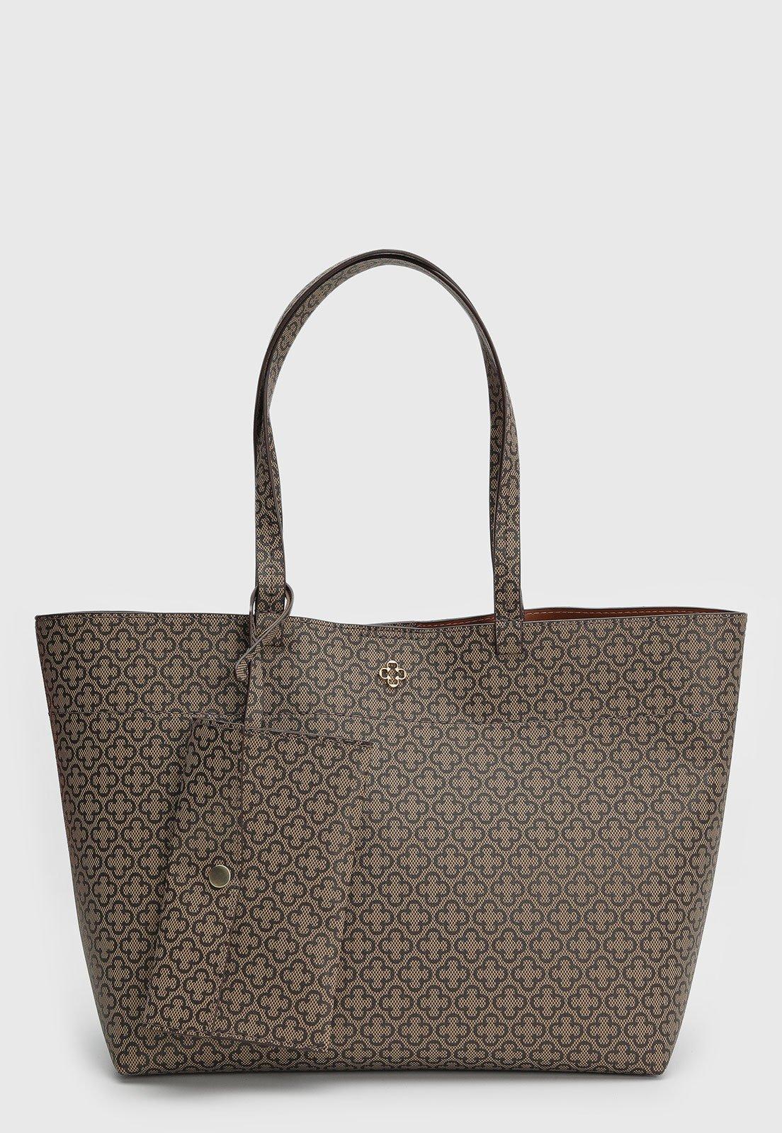 Bolsa Feminina Capodarte Tote Monograma Ambar e Bege