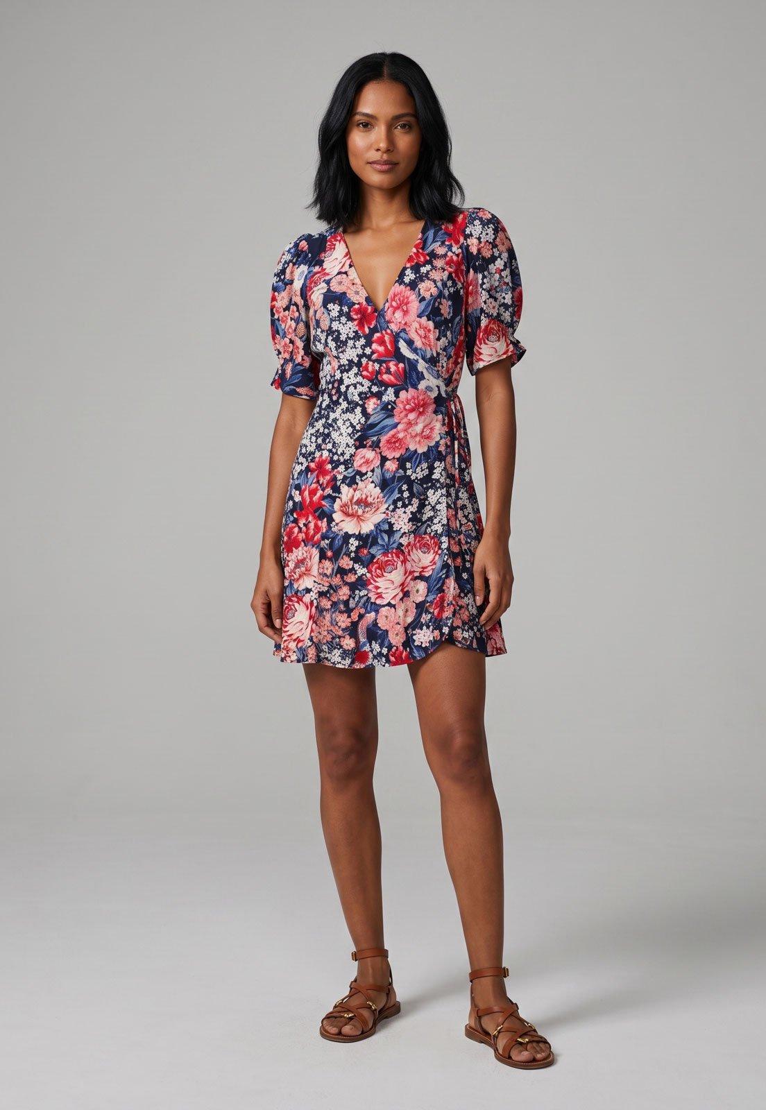 Vestido Feminino FARM Curto Floral Azul