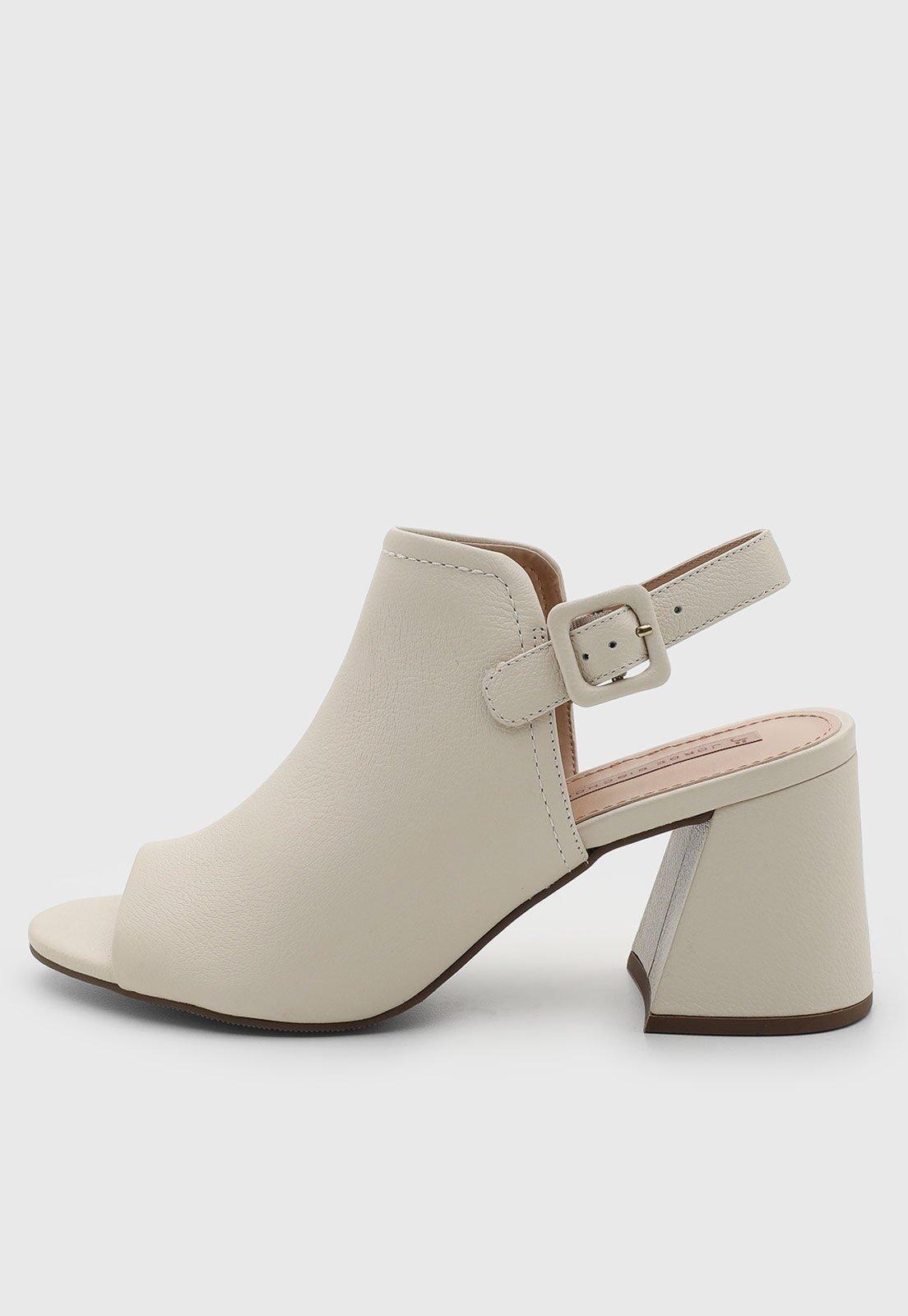 Sandália Jorge Bischoff Salto Grosso Couro Off-White