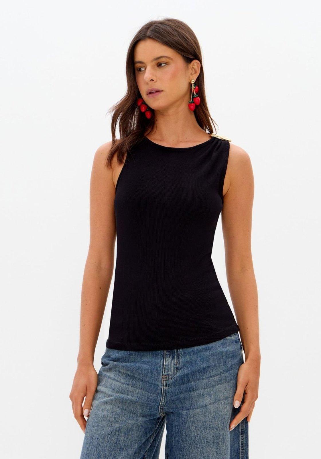 Blusa Canelada Com Metal Lança Perfume