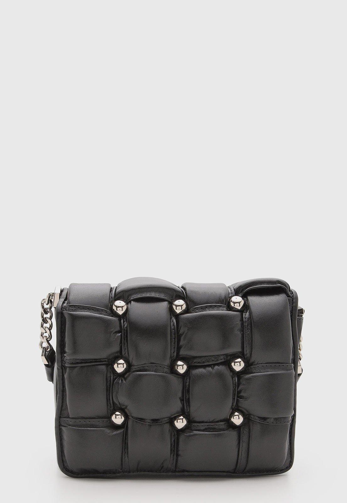 Bolsa Feminina Arezzo Couro Trançada Tachas Preta