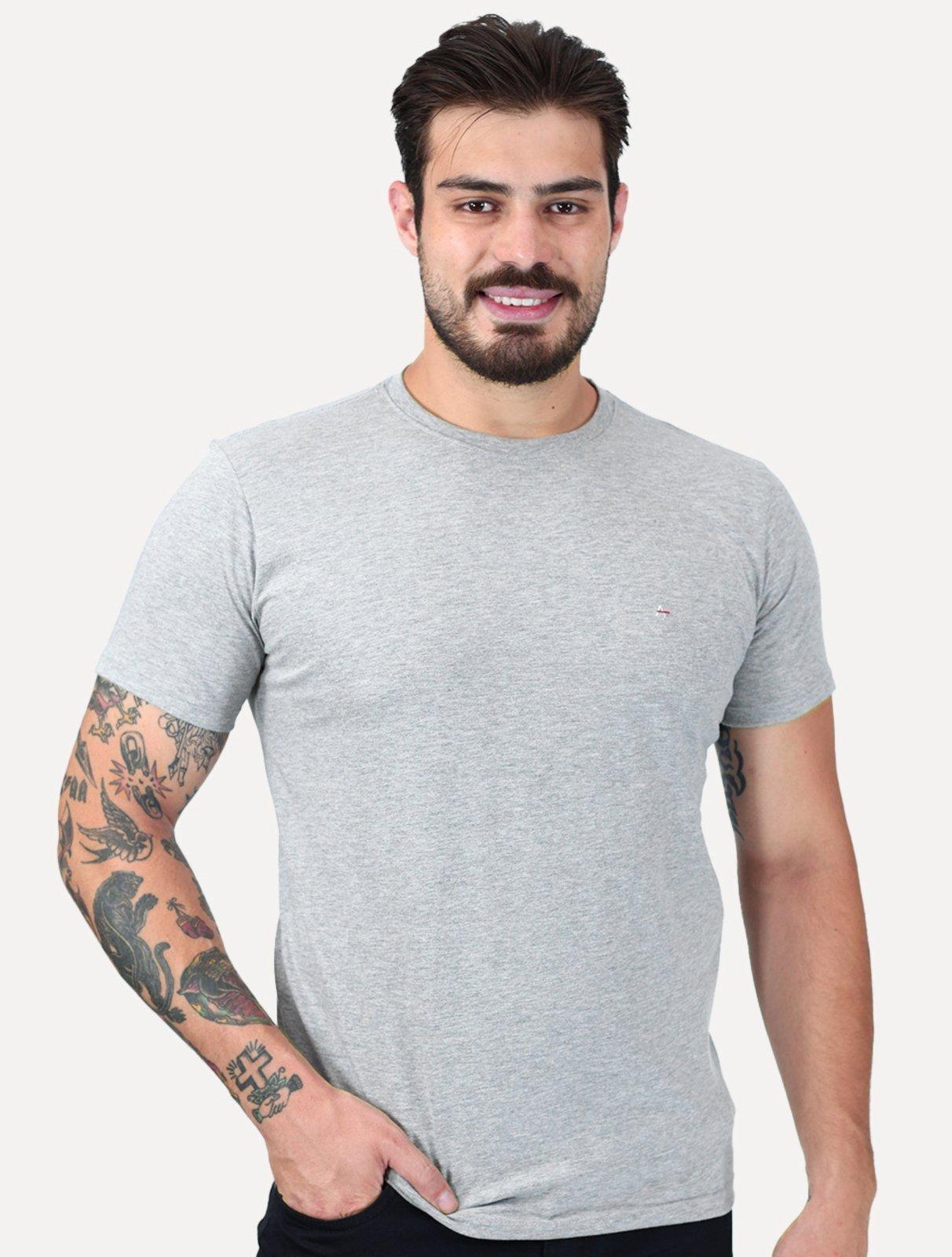 Camiseta Aramis Masculina Basic Lisa Light Logo Cinza Mescla