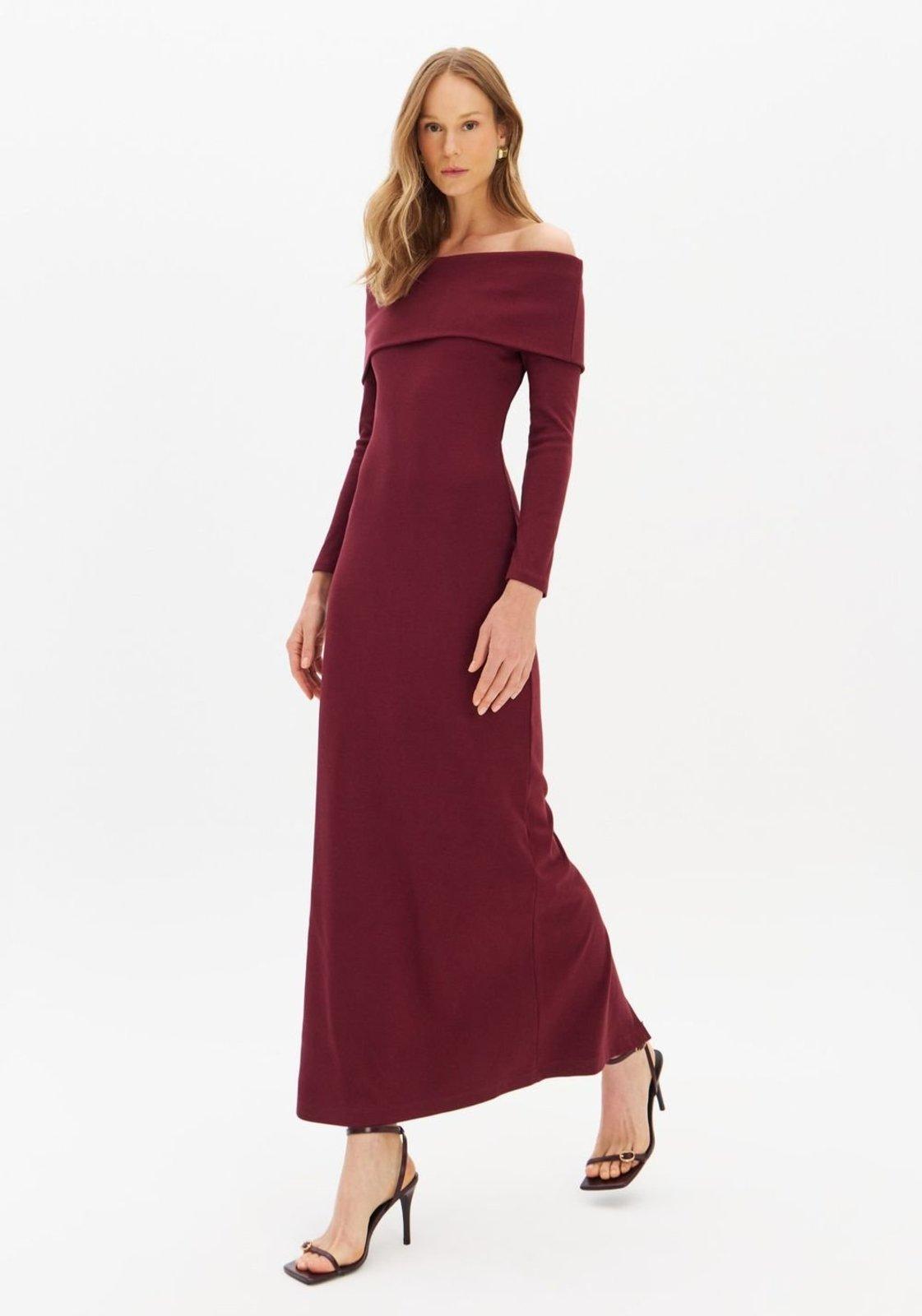 Vestido Super Midi Canelado Ombro A Ombro Lança Perfume