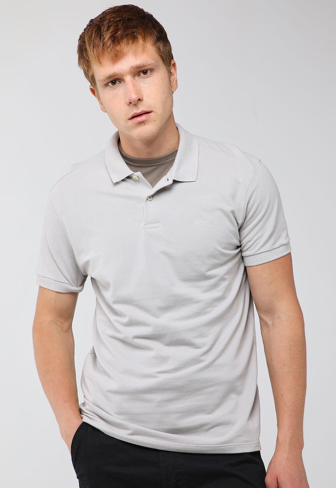 Polo Masculina Colcci Logo Bordado Cinza