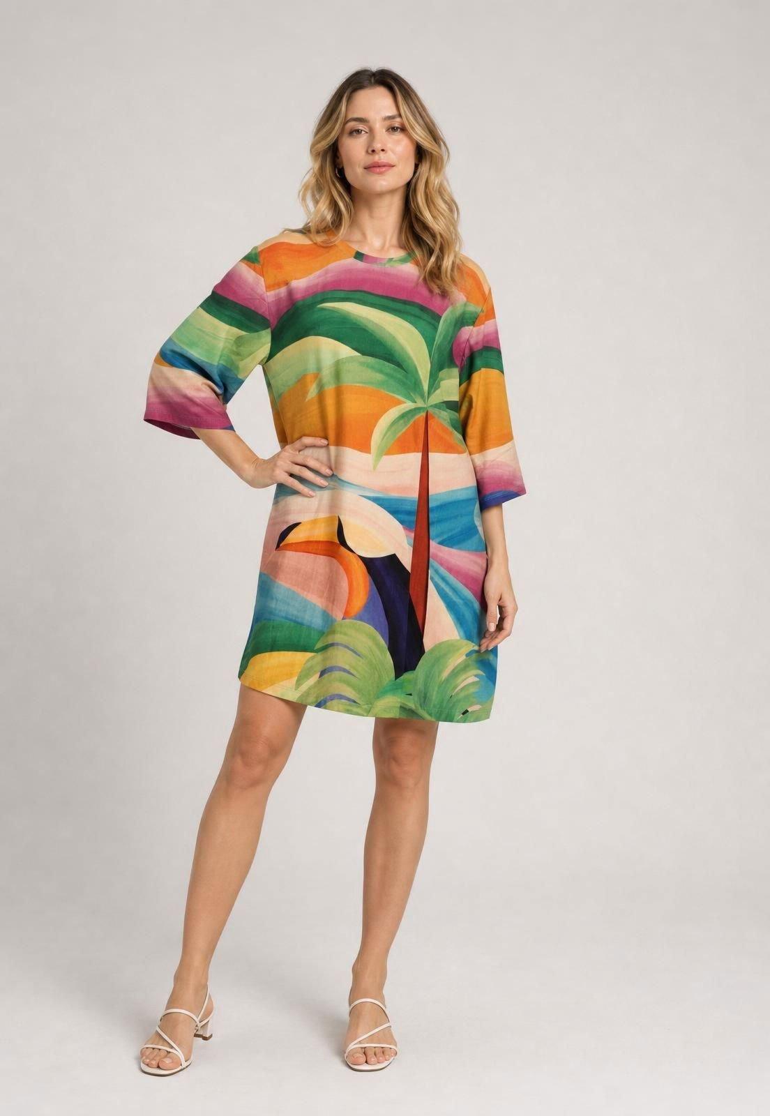 Vestido Curto FARM Estampado Laranja
