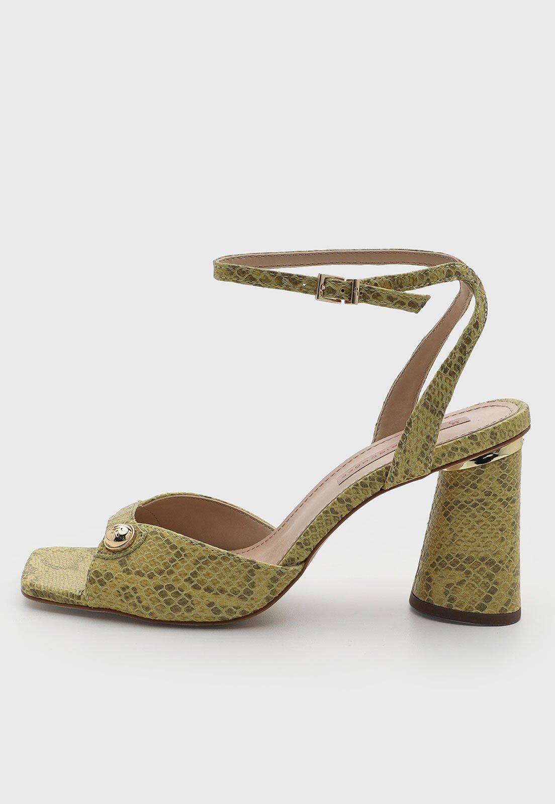 Sandália Feminina Jorge Bischoff Couro Animal Print Verde