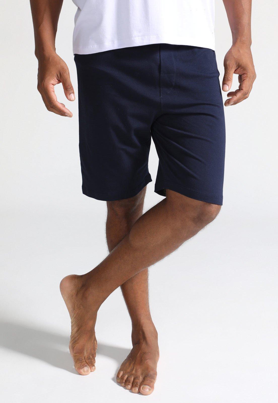 Bermuda de Pijama Tommy Hilfiger Reta Logo Azul-Marinho