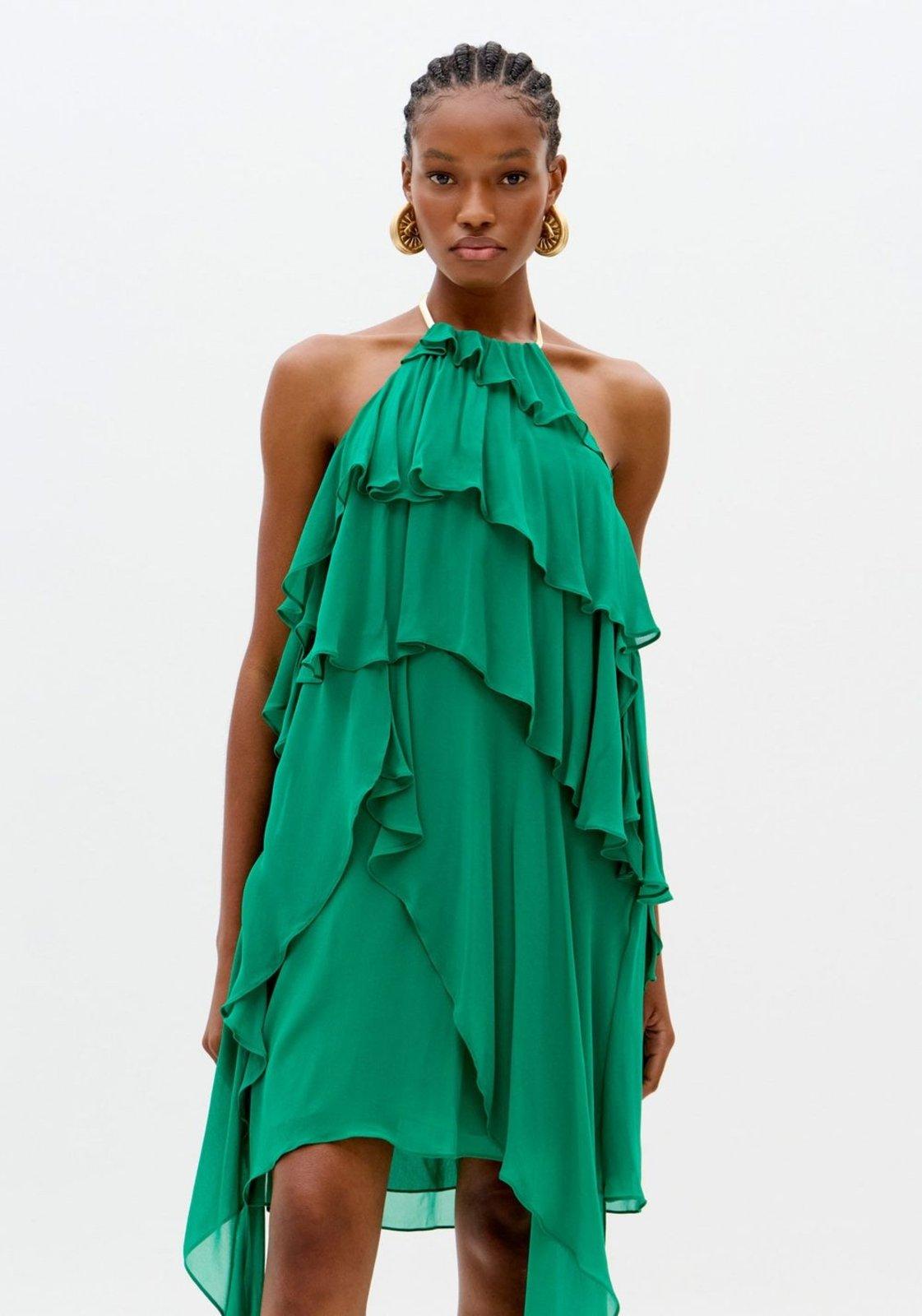 Vestido Curto Frente Única Com Camadas Lança Perfume