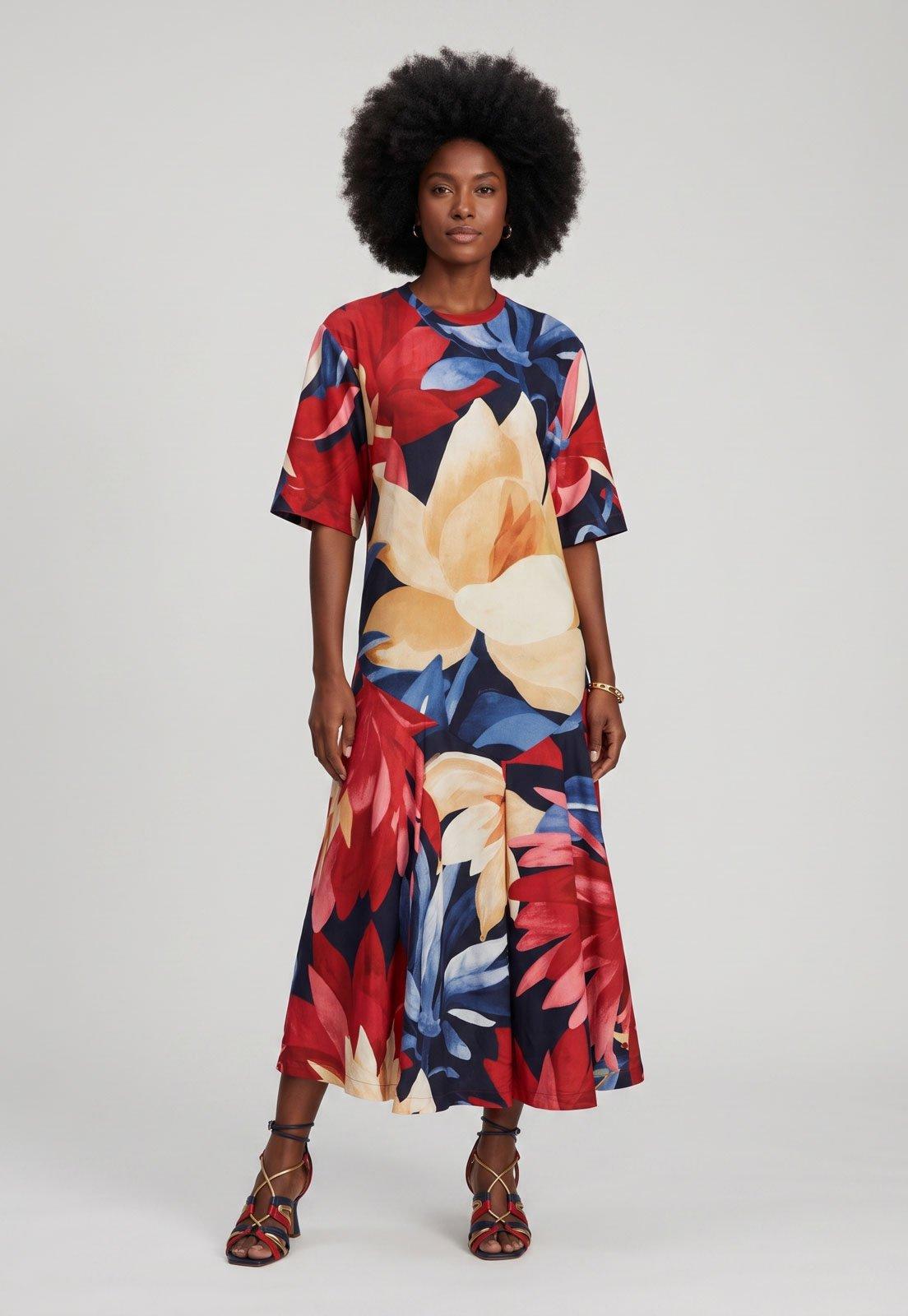Vestido Feminino FARM Estampado Midi Vermelho