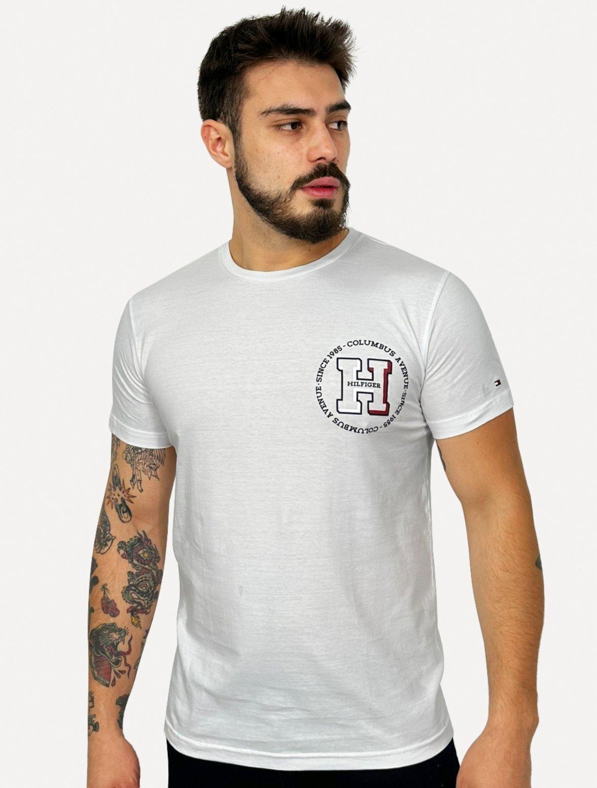 Camiseta Tommy Hilfiger Masculina Columbus H Roundle Logo Branco