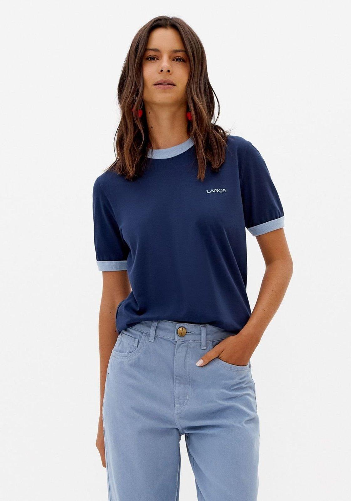 T-Shirt Regular Bicolor Com Bordado Lança Perfume