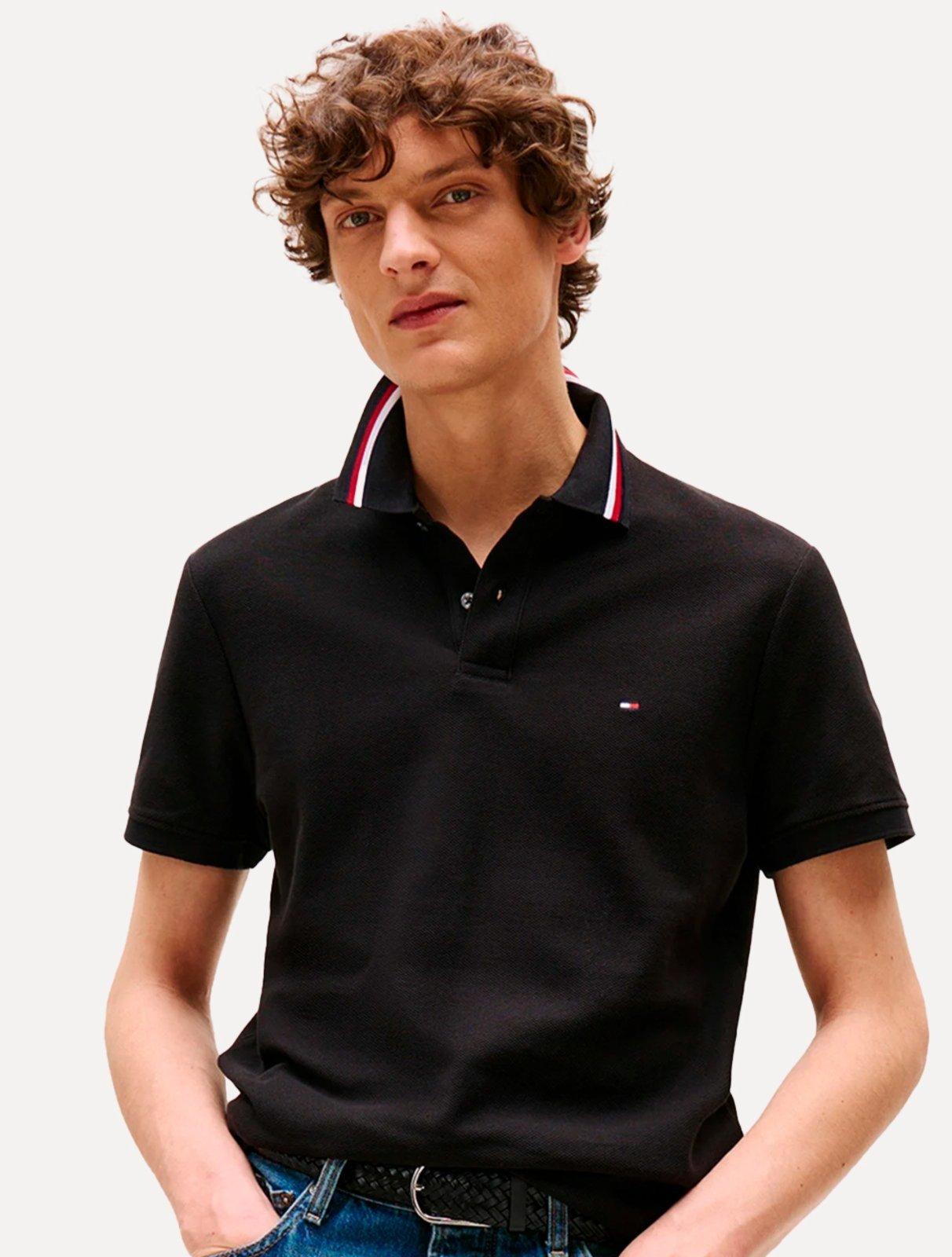 Polo Tommy Hilfiger Masculina Regular Fit Collar Preto