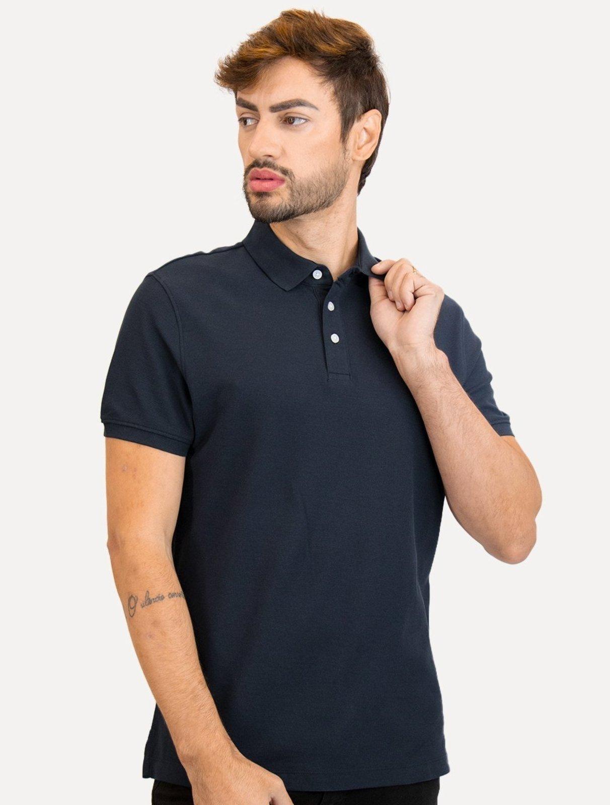 Polo Aramis Masculina Cotton Piquet Basic Azul Marinho