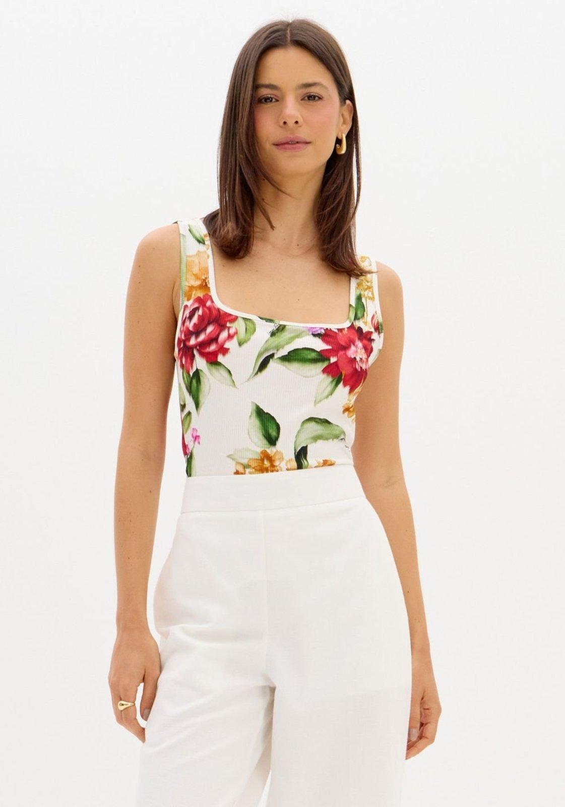 Blusa Regata Canelada Estampada Lança Perfume