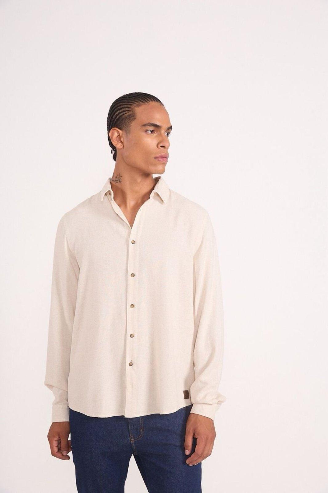 Camisa Manga Longa Essência Urbana Com Linho Colcci Bege Taupe