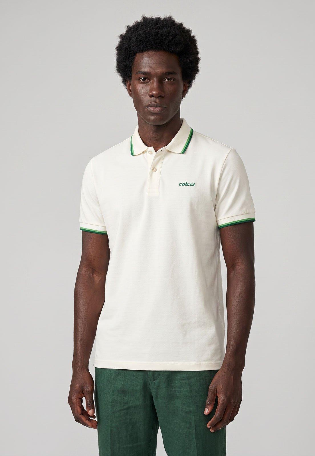 Polo Masculina Colcci Friso Verde Branca