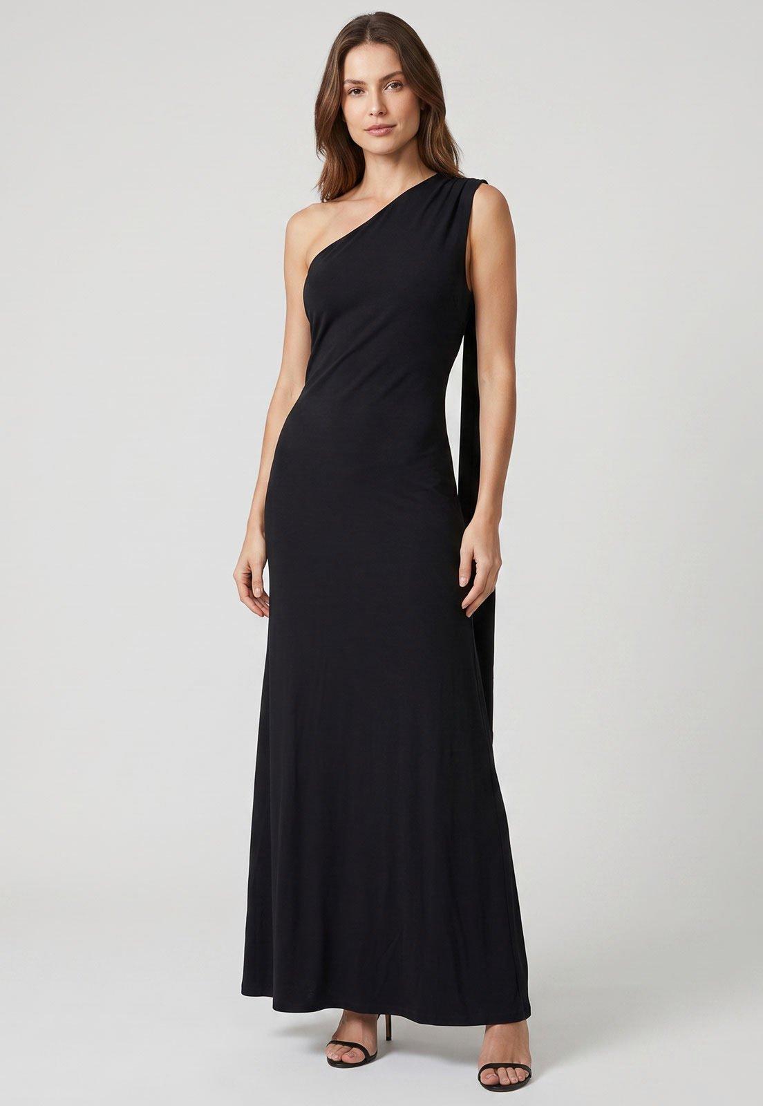 Vestido Longo Lança Perfume Um Ombro Só Preto