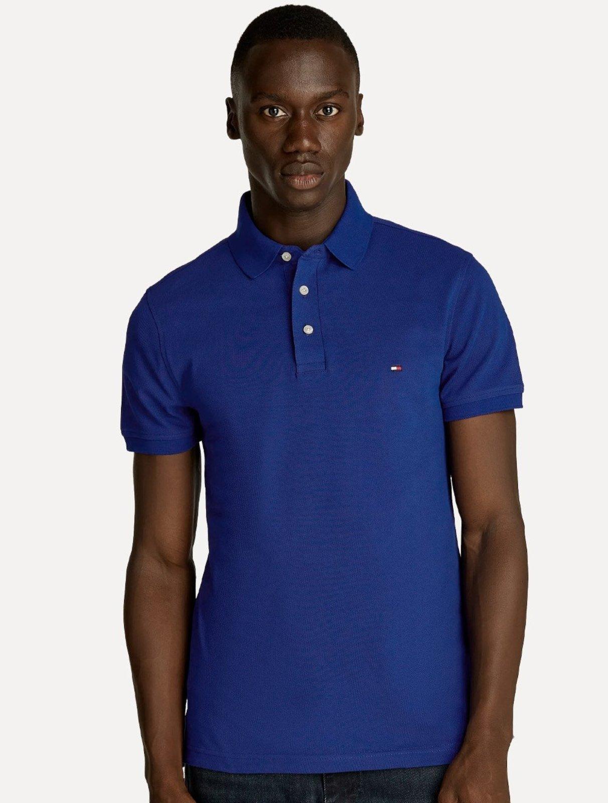 Polo Tommy Hilfiger Masculina Slim Piquet 1985 Azul Lazuli